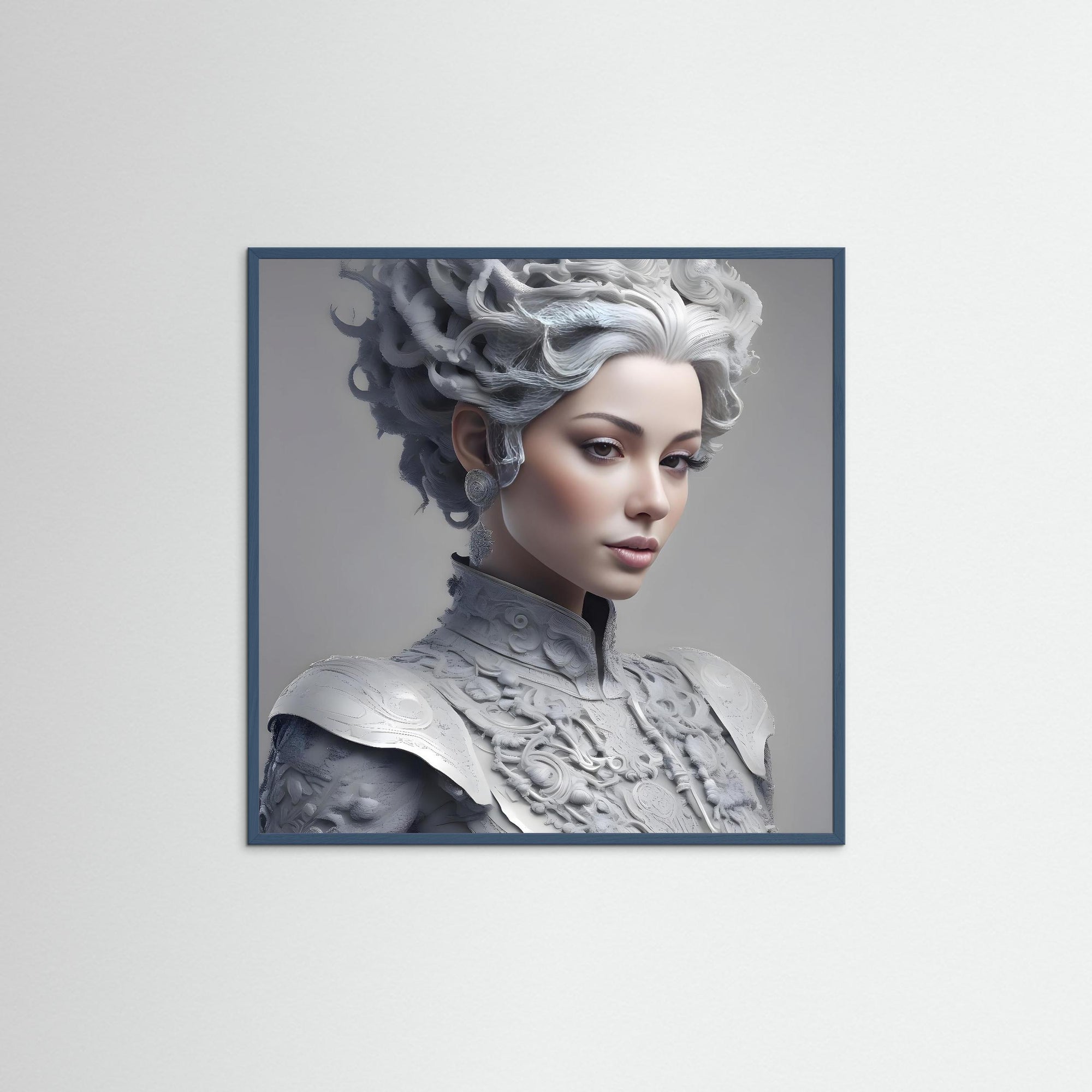 Mystic White Woman als Kunstwerk mit Echtholzrahmen in Teal
