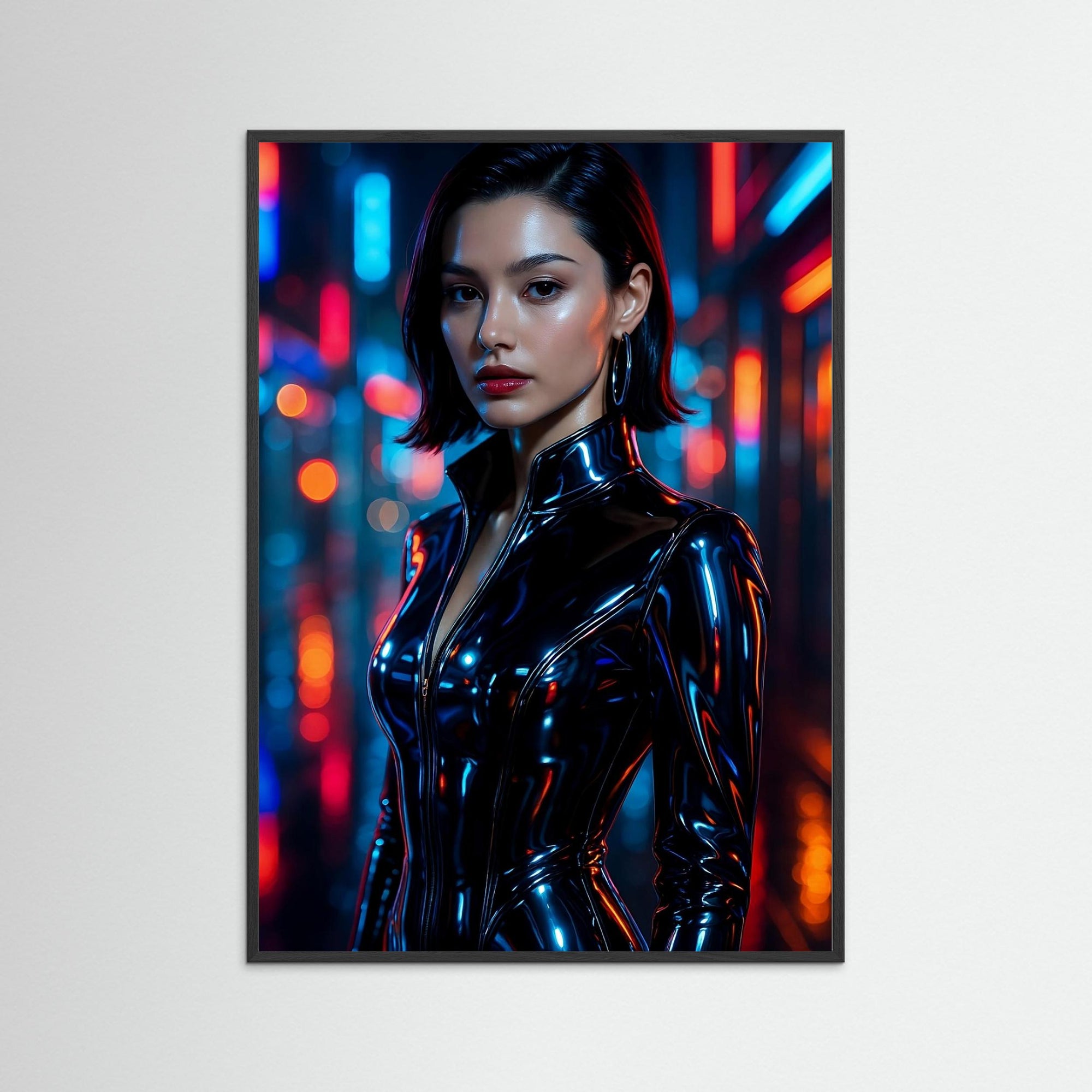 Neon Edge als Kunstwerk mit schwarzem Echtholzrahmen