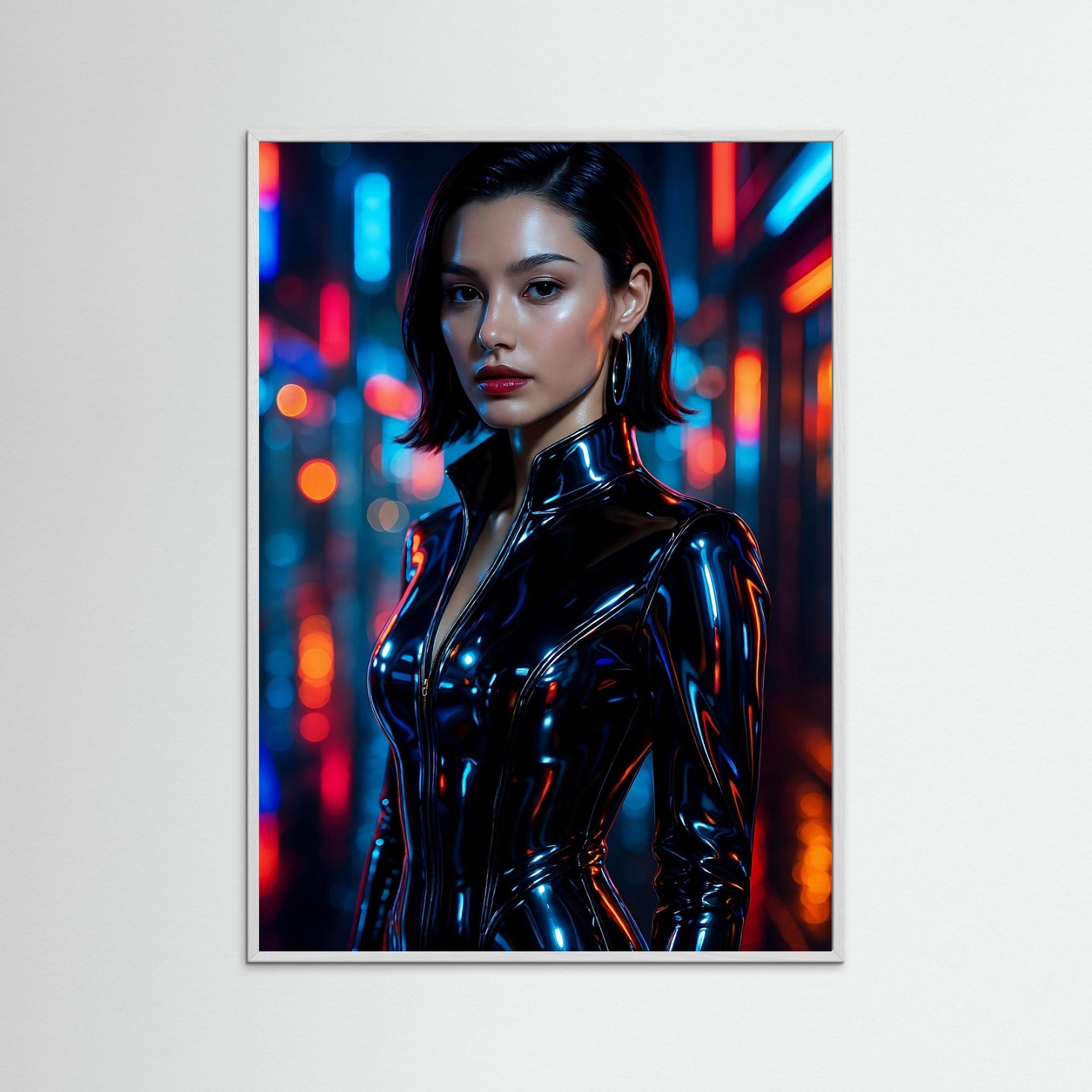 Neon Edge als Kunstmotiv mit weißem Echtholzrahmen