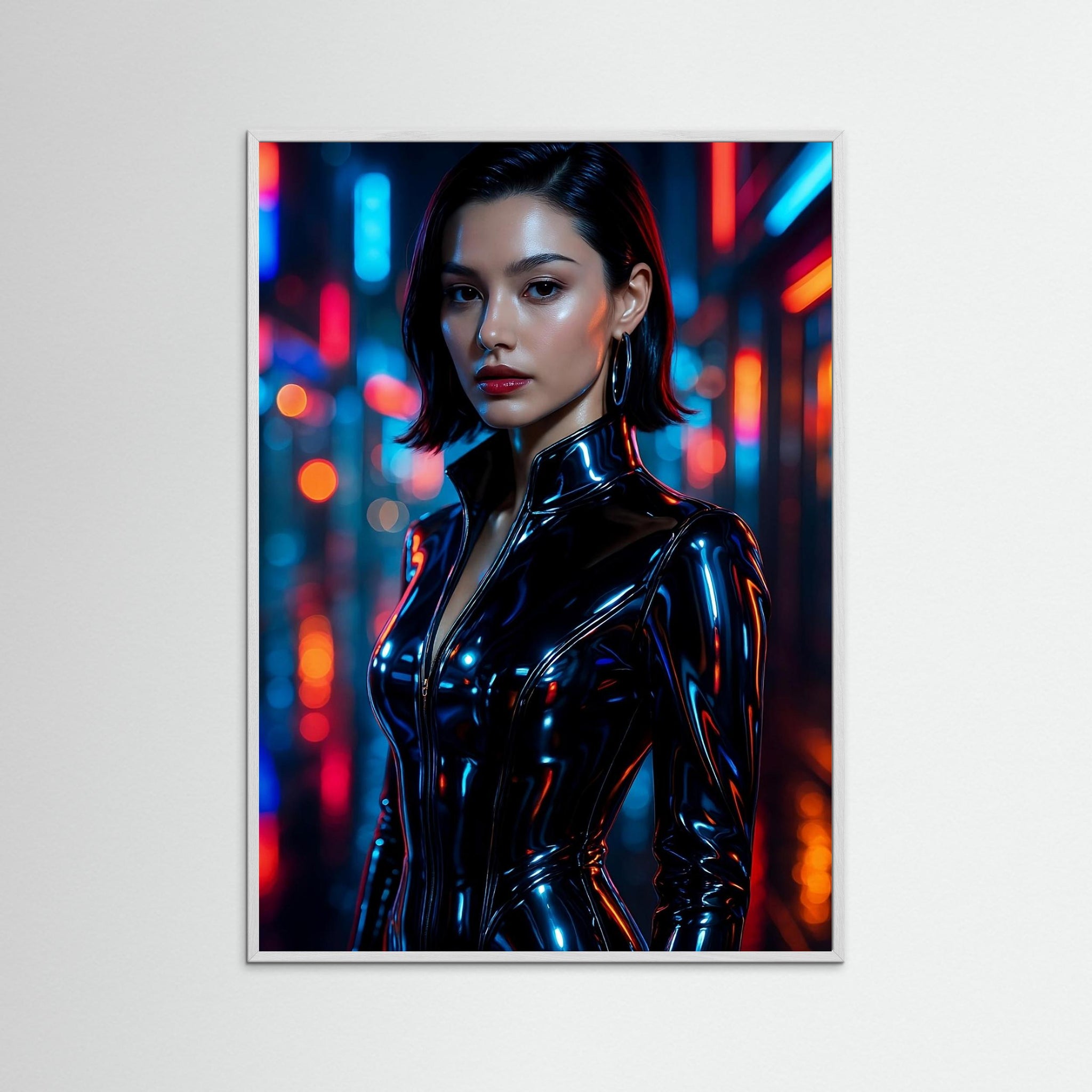 Neon Edge als Kunstmotiv mit weißem Echtholzrahmen