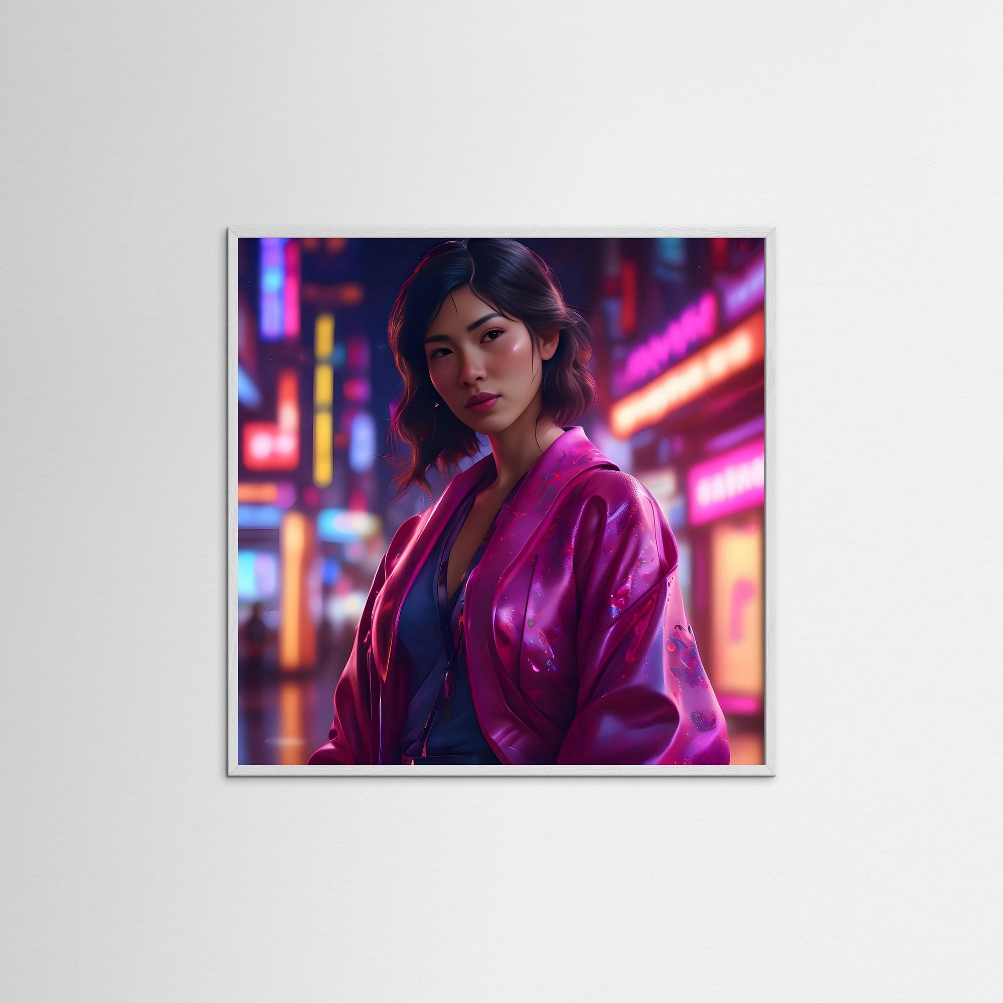 Neon Glow als Kunstmotiv mit weißem Echtholzrahmen