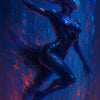 Cyber-Ballerina in Neonlicht, tanzend in digitalem Raum