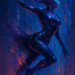 Cyber-Ballerina in Neonlicht, tanzend in digitalem Raum