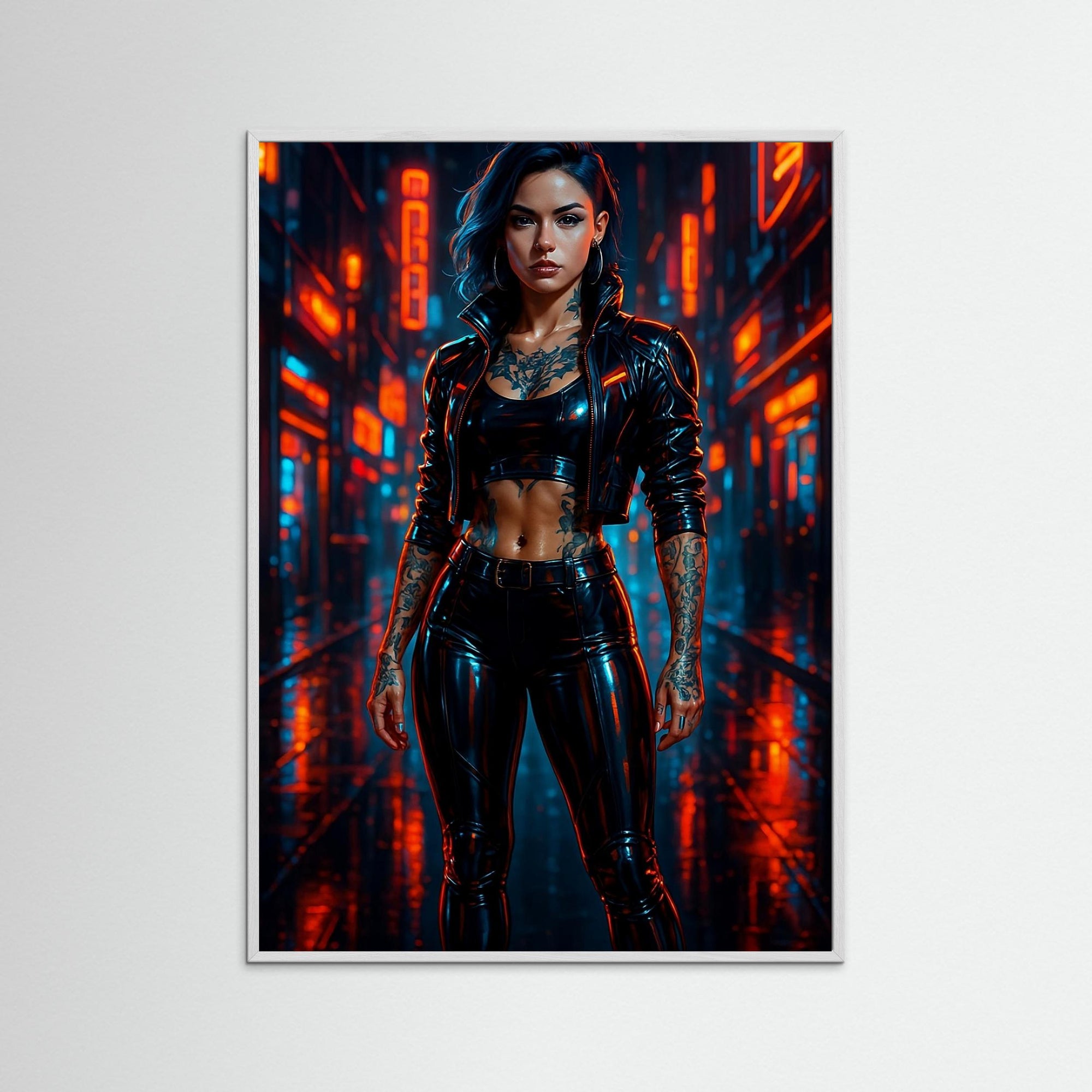 Neon Rebel als Kunstmotiv mit weißem Echtholzrahmen