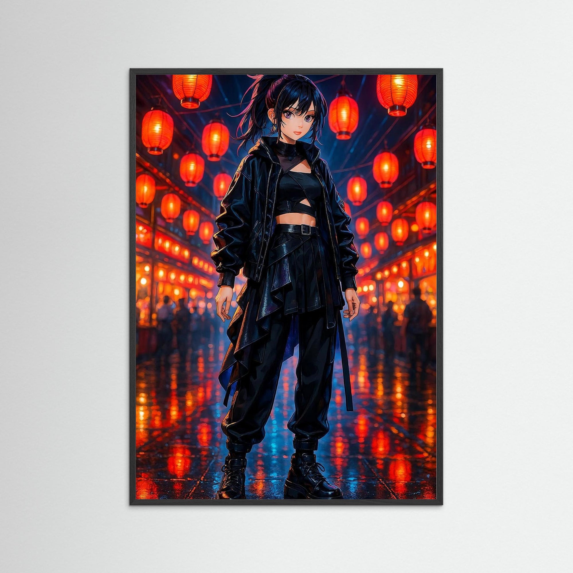Neon Shadow als Kunstwerk mit schwarzem Echtholzrahmen