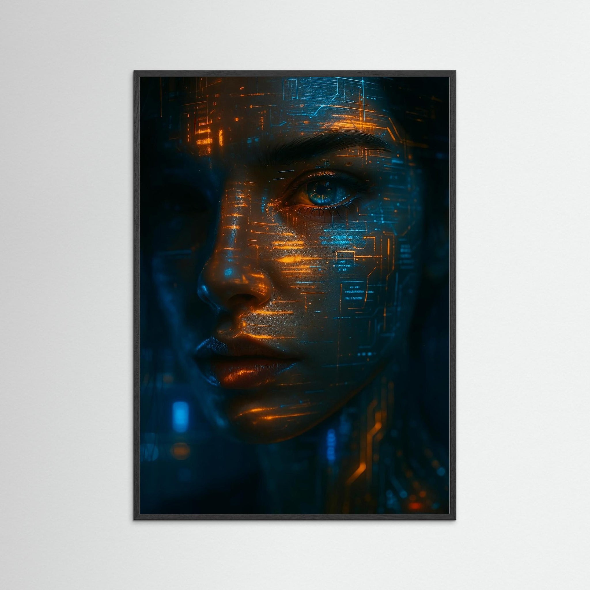 Neural Reflection als Kunstwerk mit schwarzem Echtholzrahmen