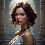 Anime-inspirierte Frau mit intensivem Blick in steinerner Kulisse – magisch, realistisch, geheimnisvoll