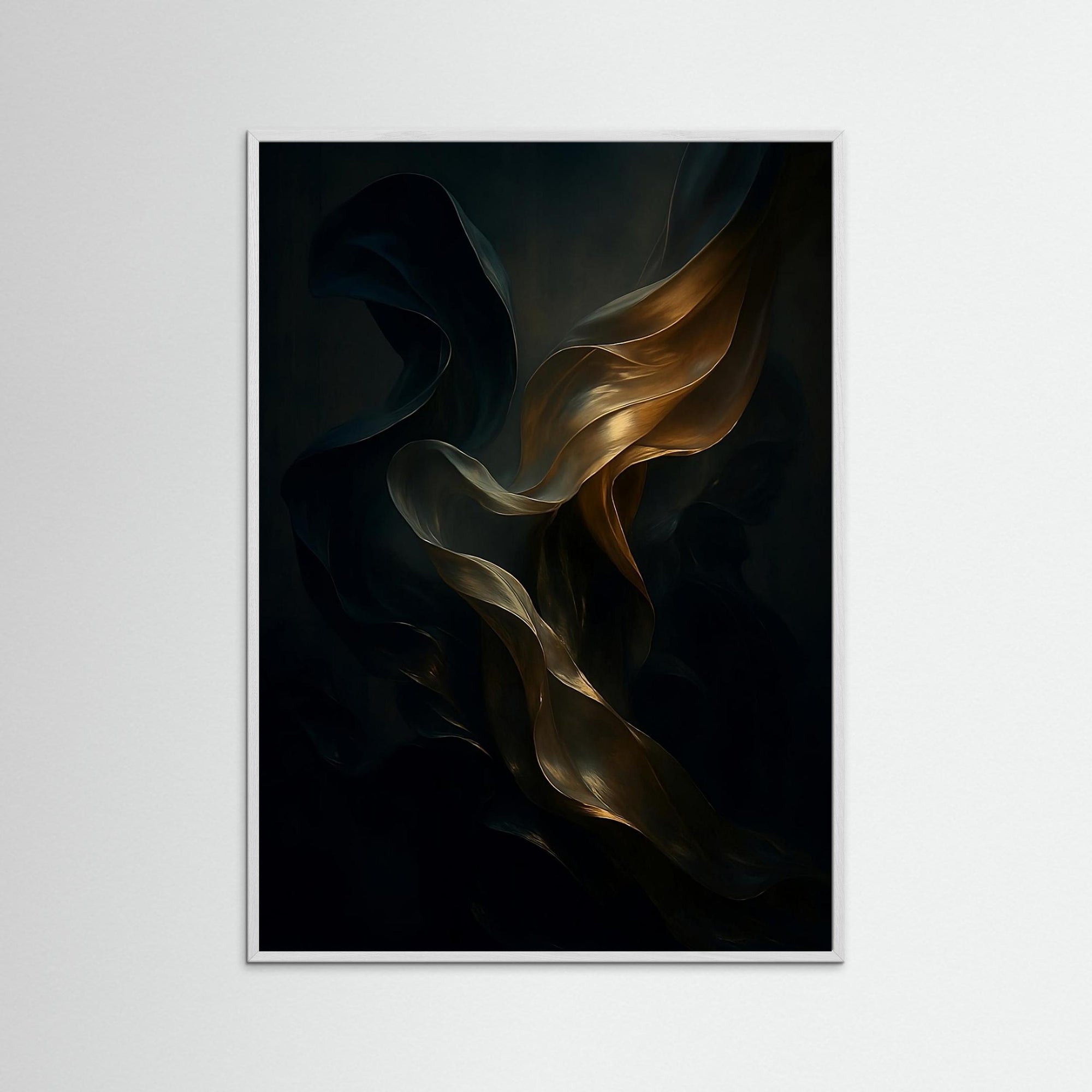 Obsidian Drape als Kunstmotiv mit weißem Echtholzrahmen
