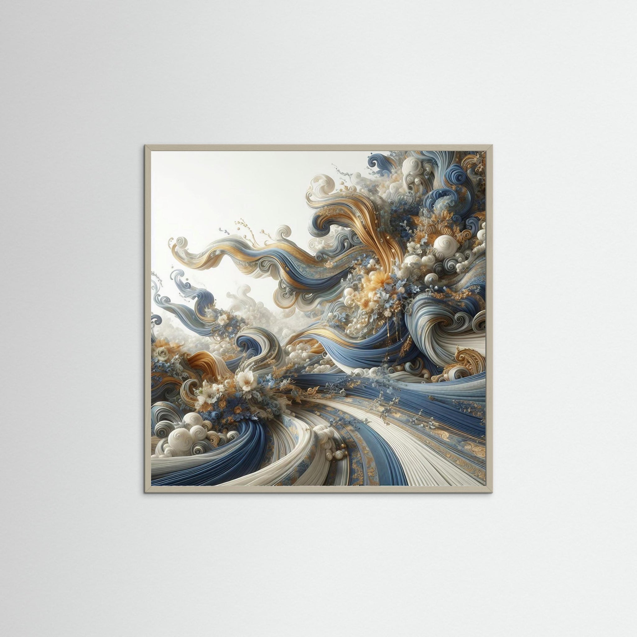 Ocean Whispers als Kunstwerk mit grauem Echtholzrahmen