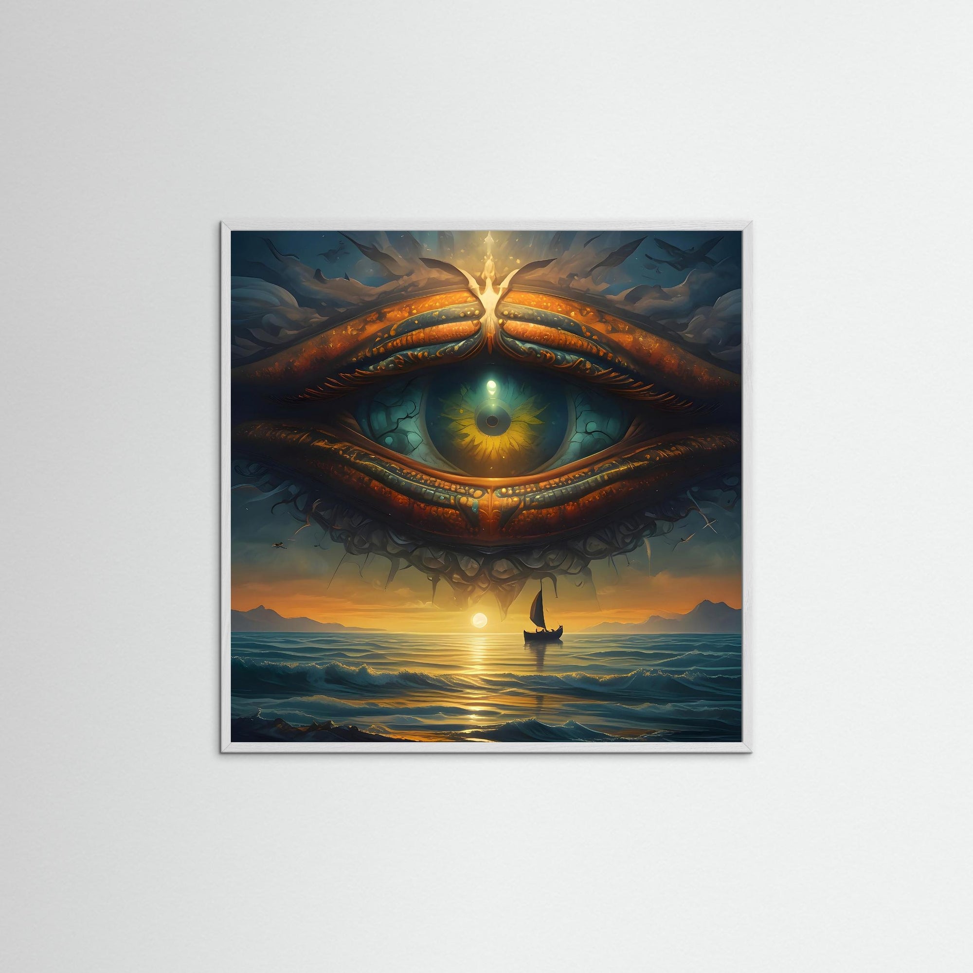 Oculus Aeternum als Kunstmotiv mit weißem Echtholzrahmen