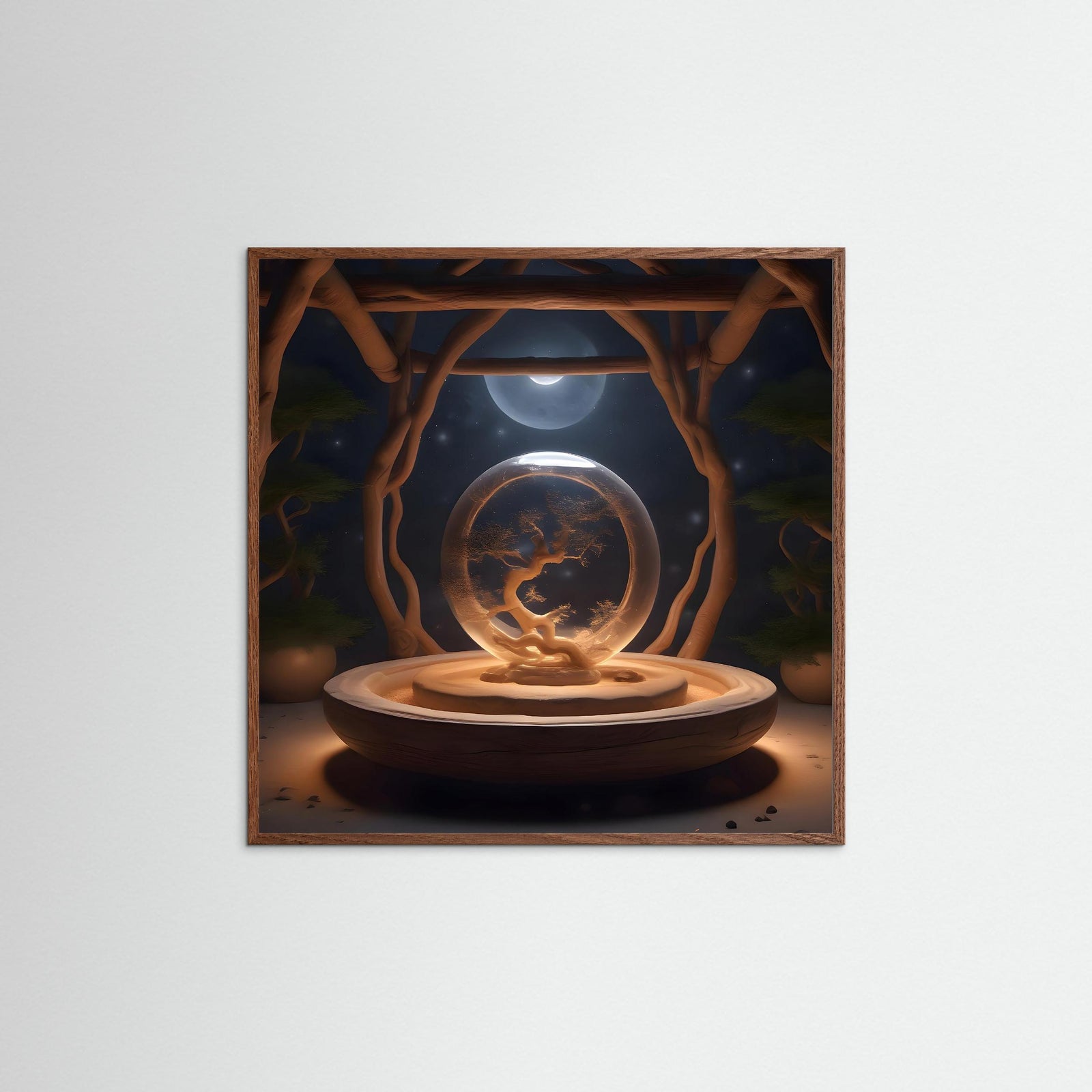 Orb of Serenity als Kunstwerk mit Echtholzrahmen in Eiche Dunkel