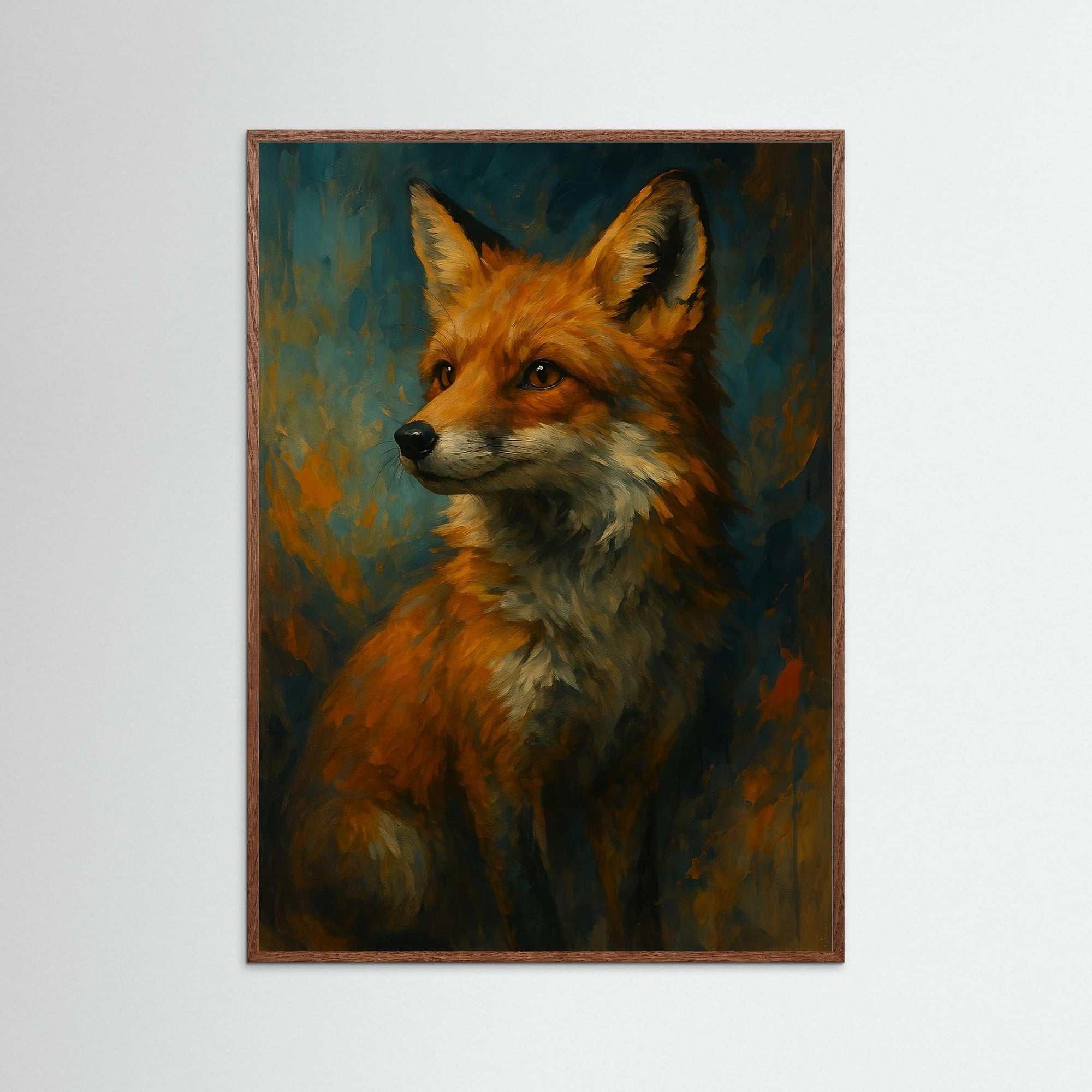 Painted Fox als Kunstwerk mit Echtholzrahmen in Eiche Dunkel