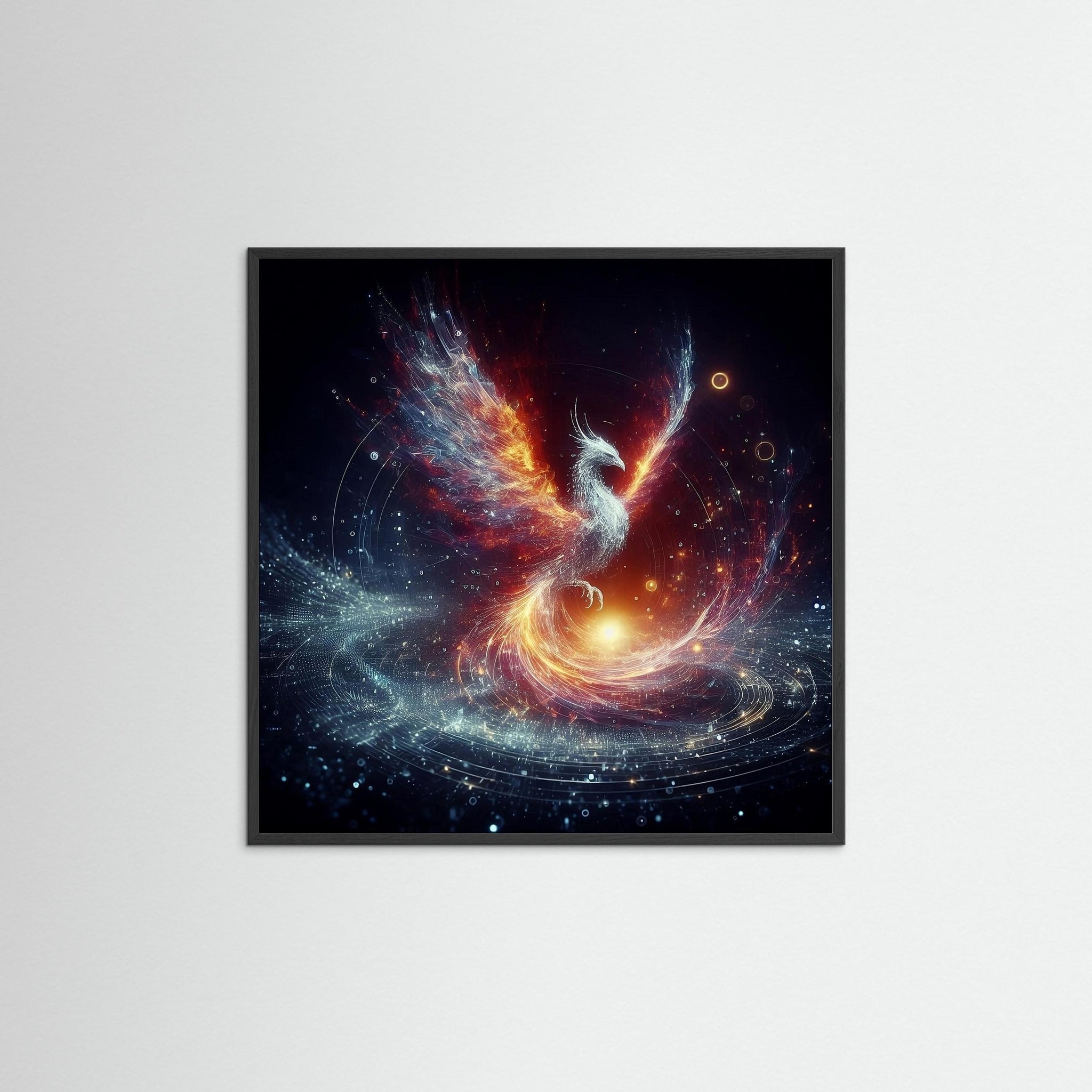 Phoenix Rebirth als Kunstwerk mit schwarzem Echtholzrahmen