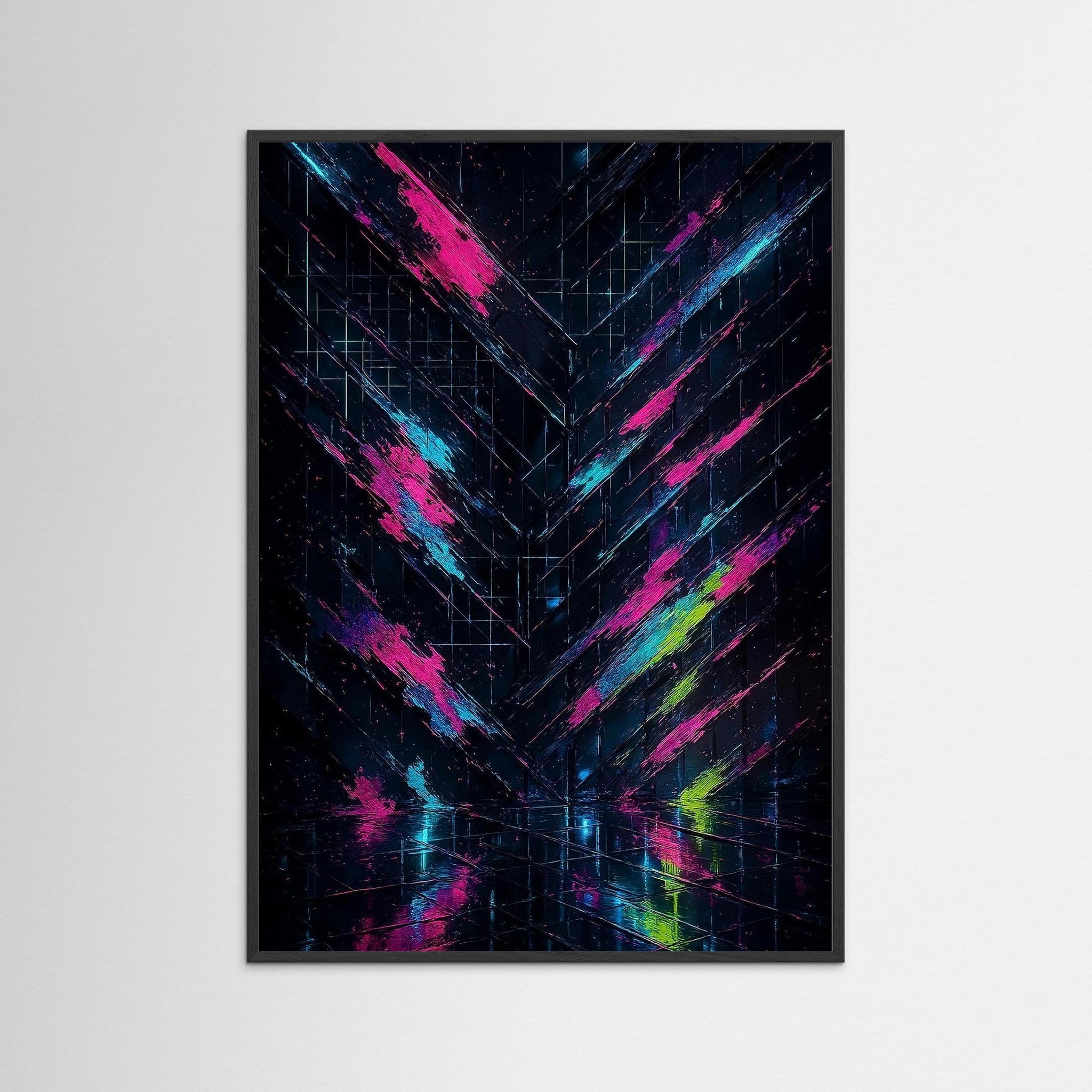 Photon Drift als Kunstwerk mit schwarzem Echtholzrahmen