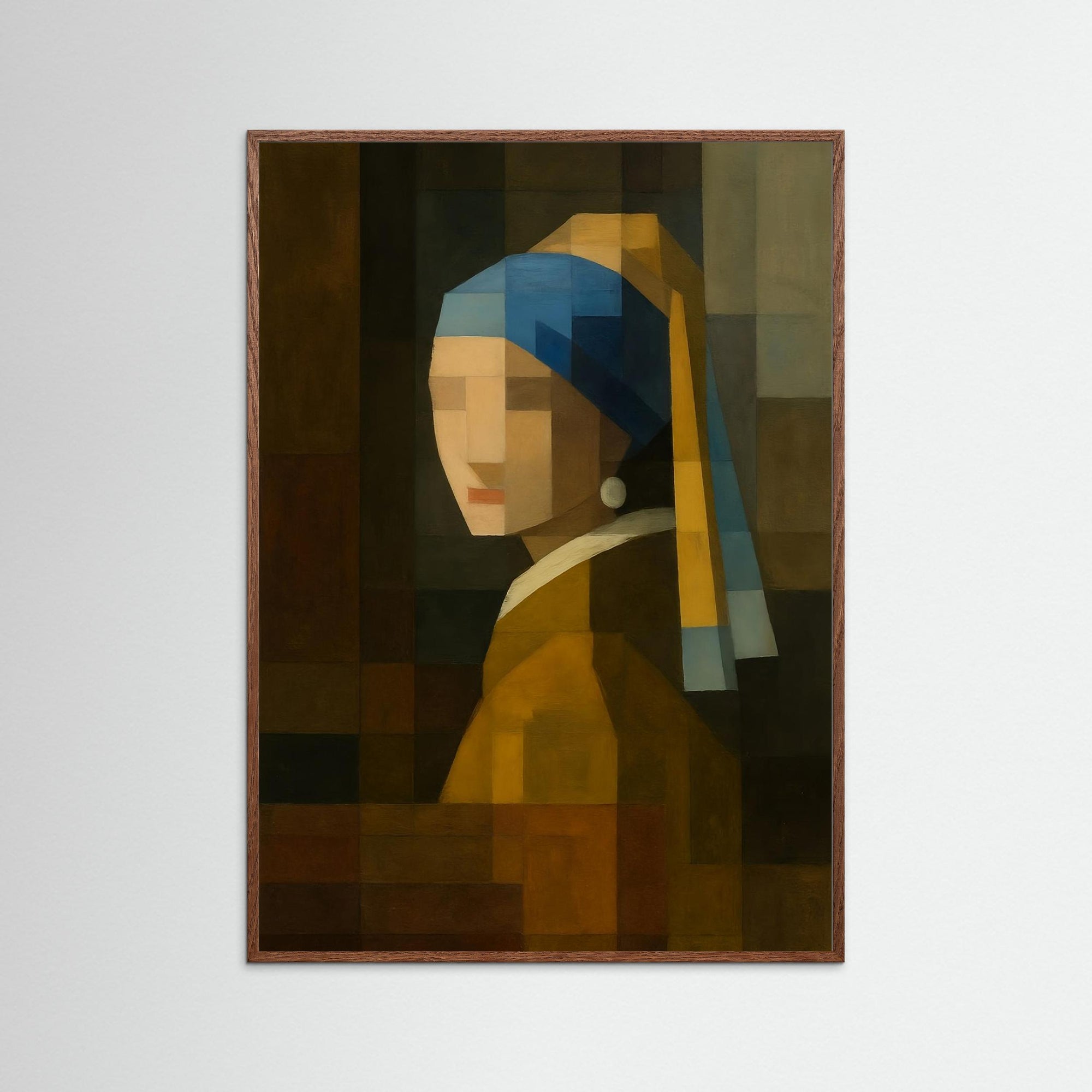 Pixel Pearl als Kunstwerk mit Echtholzrahmen in Eiche Dunkel