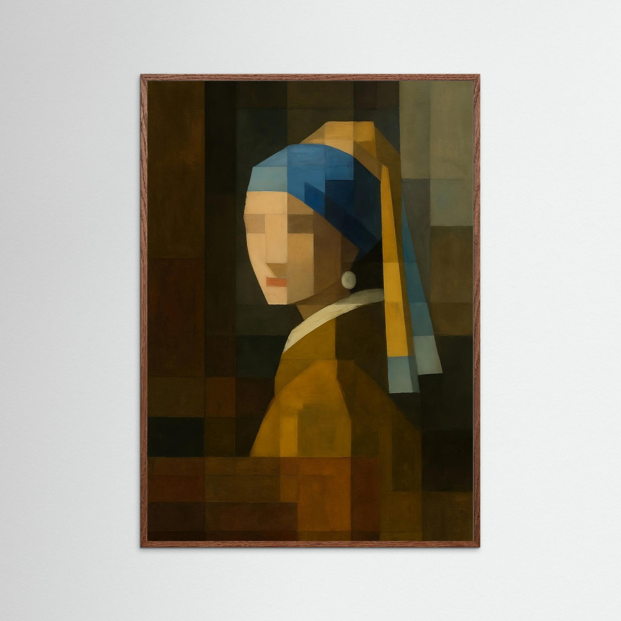 Pixel Pearl als Kunstwerk mit Echtholzrahmen in Eiche Dunkel