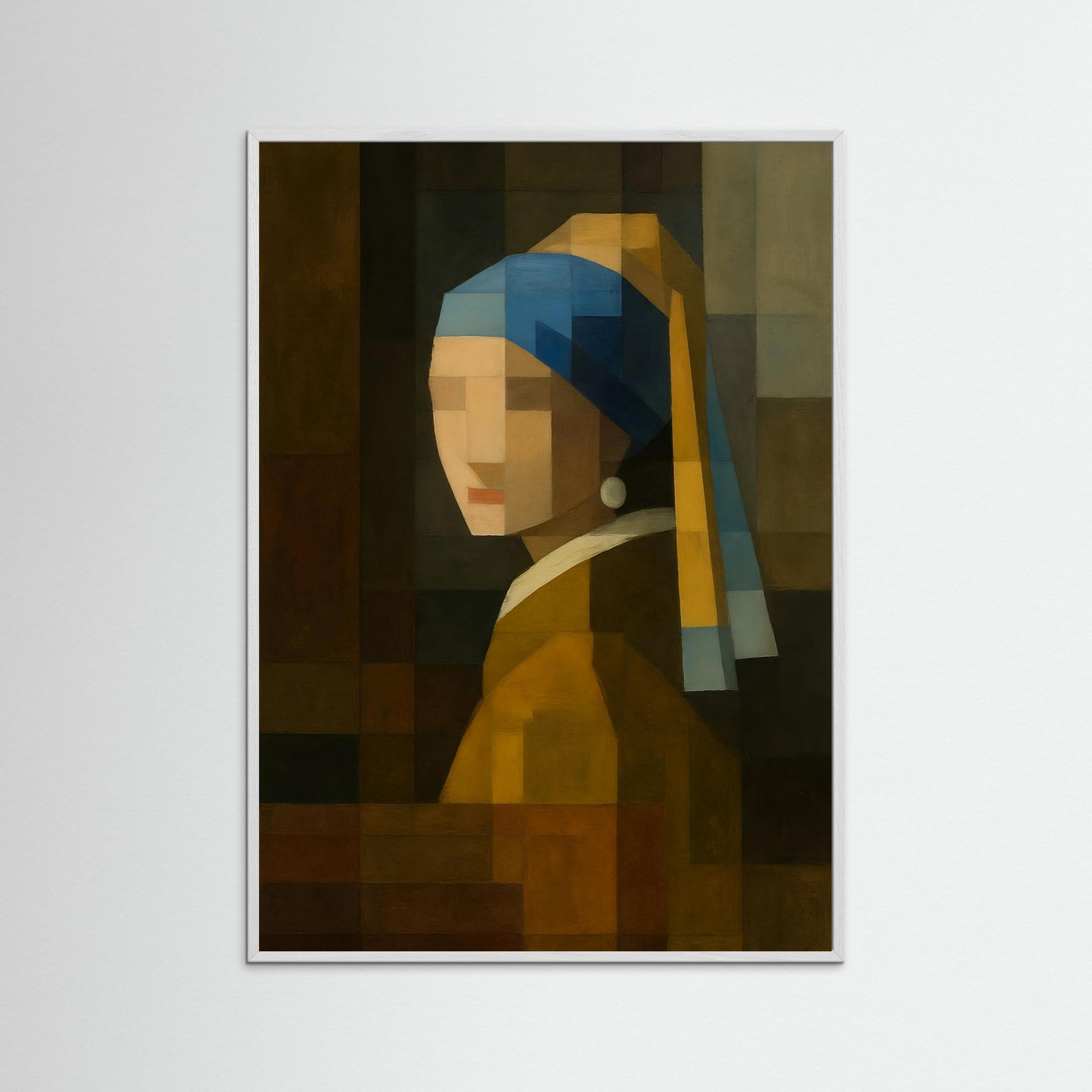 Pixel Pearl als Kunstmotiv mit weißem Echtholzrahmen