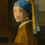 AI Kunst im Pixel-Art-Stil inspiriert von Vermeers „Mädchen mit dem Perlenohrring“.