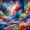 Prismatic Ascension – AI Art, farbenprächtige Wolkenformation mit leuchtendem Zentrum und kosmischer Tiefe.