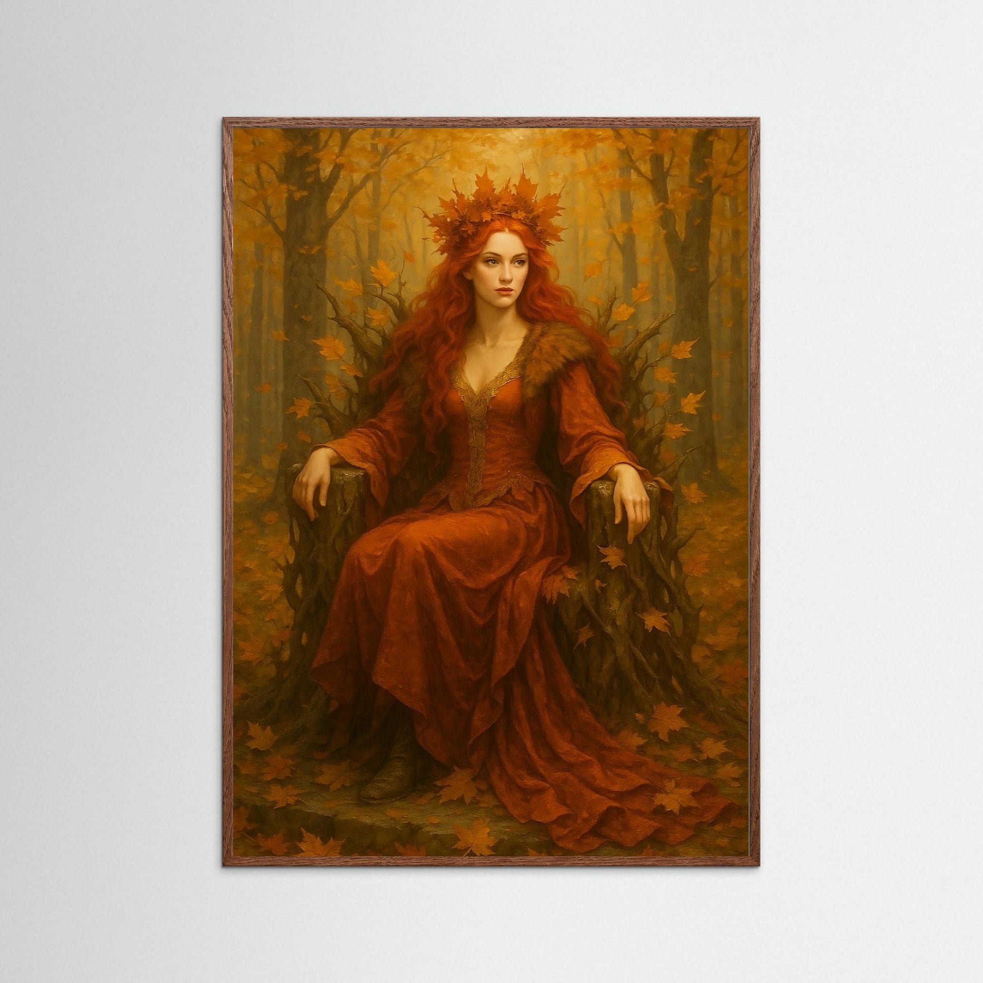 Queen of Autumn als Kunstwerk mit Echtholzrahmen in Dunkler Eiche