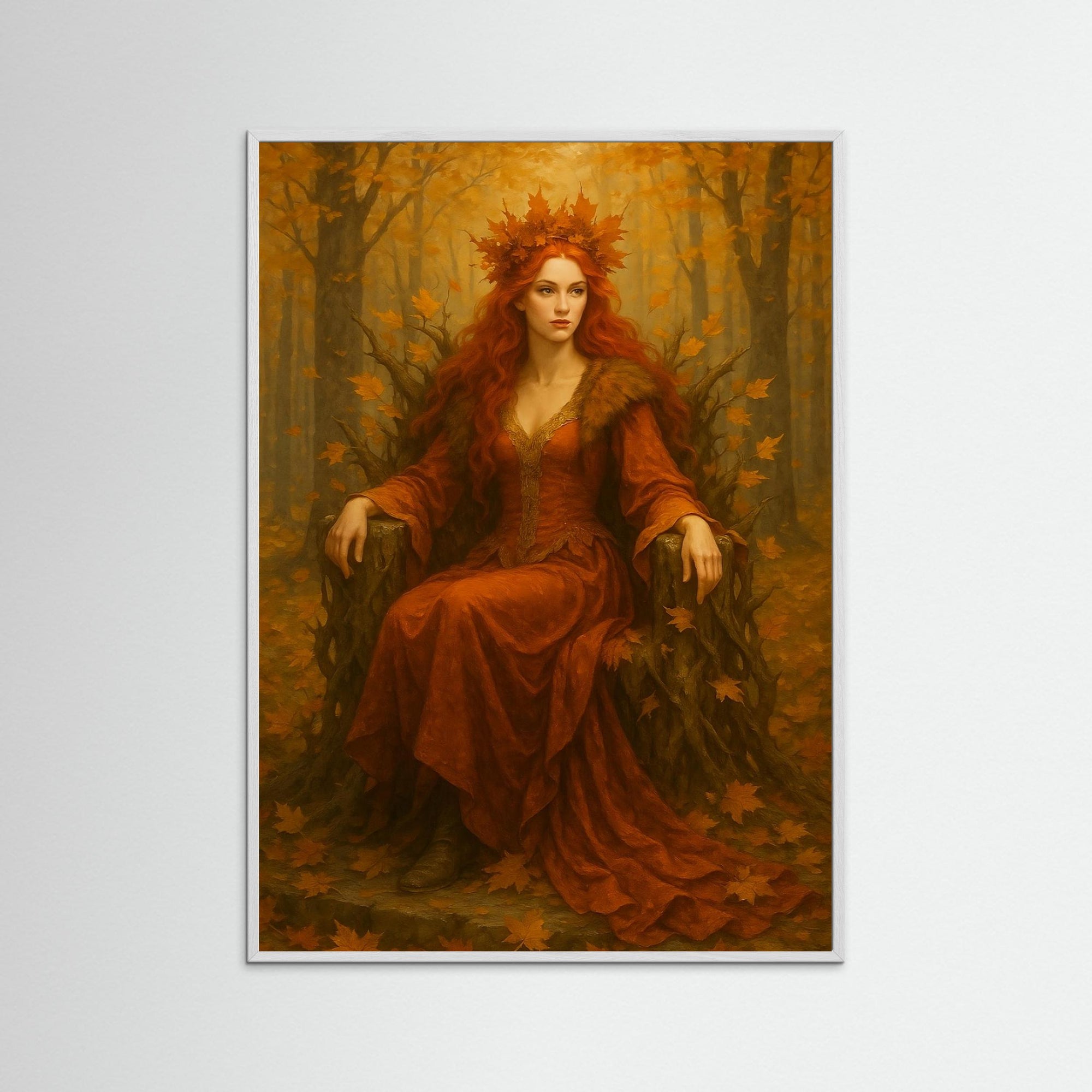 Queen of Autumn als Kunstmotiv mit weißem Echtholzrahmen