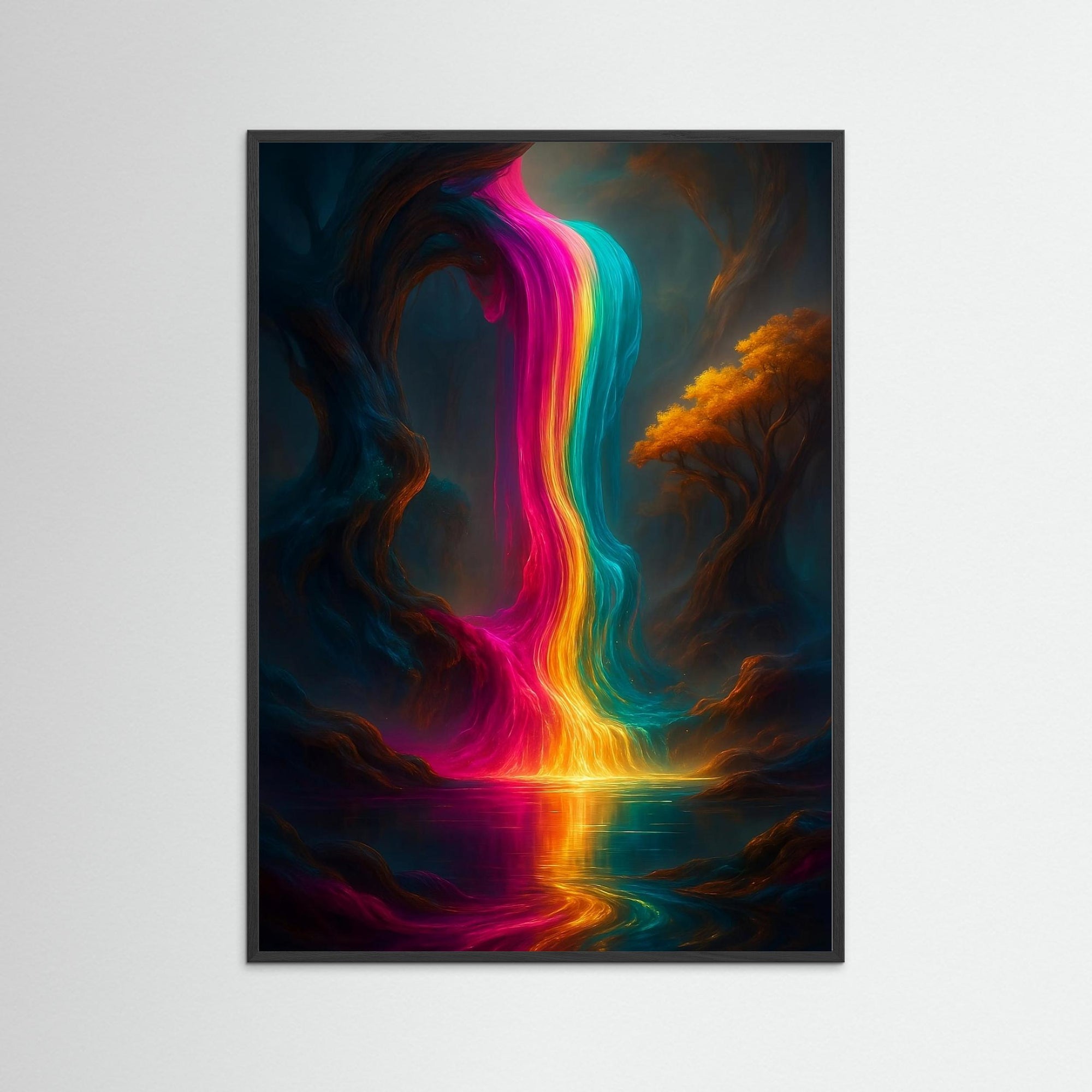 Rainbow Falls als Kunstwerk mit schwarzem Echtholzrahmen