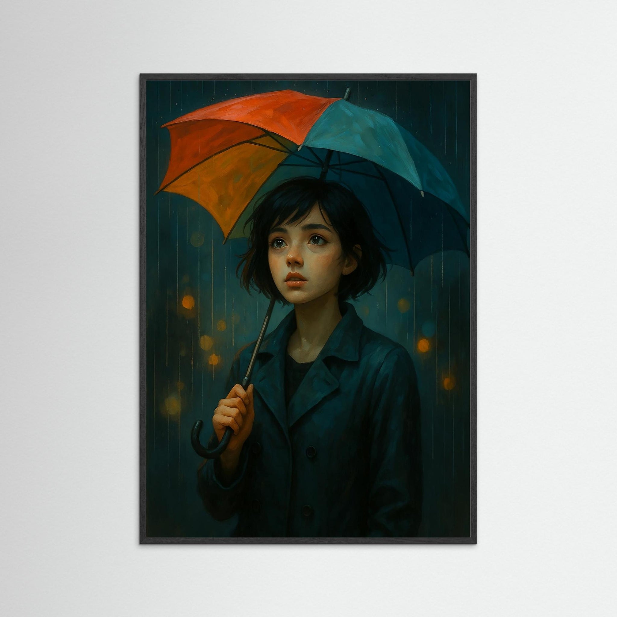 Rainlight als Kunstwerk mit schwarzem Echtholzrahmen