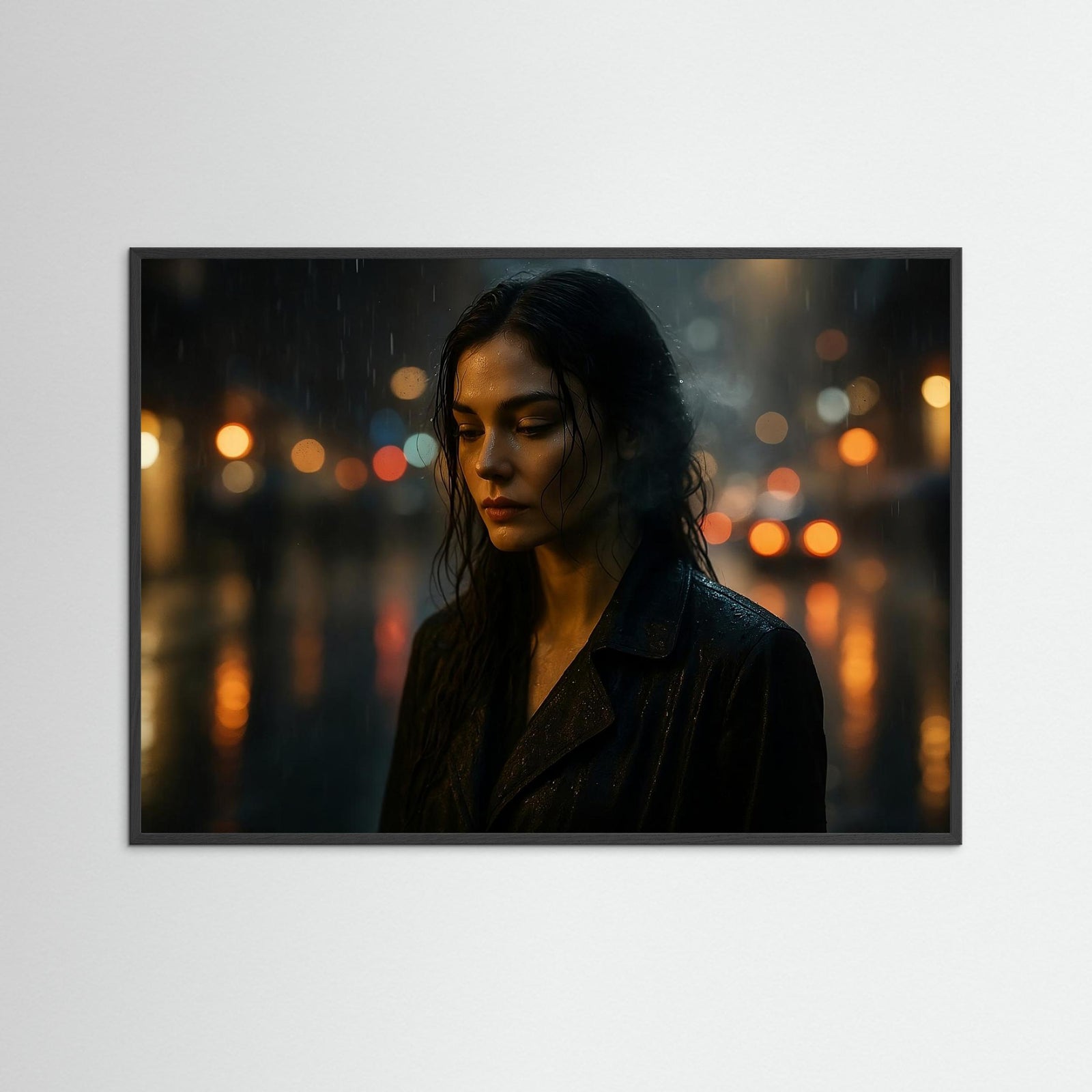 Rainlit Reflections als Kunstwerk mit schwarzem Echtholzrahmen