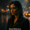 Frau im nächtlichen Regen, Stadtlichter spiegeln sich auf nasser Straße, fotorealistisch und emotional dargestellt.