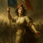Frau mit französischer Flagge im Regen, inspiriert von Revolutionen – ausdrucksstarkes AI Art Werk