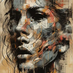 Rust & Reflection – AI Art, fragmentiertes abstraktes Gesicht aus urbanen Strukturen und Rostfarben.