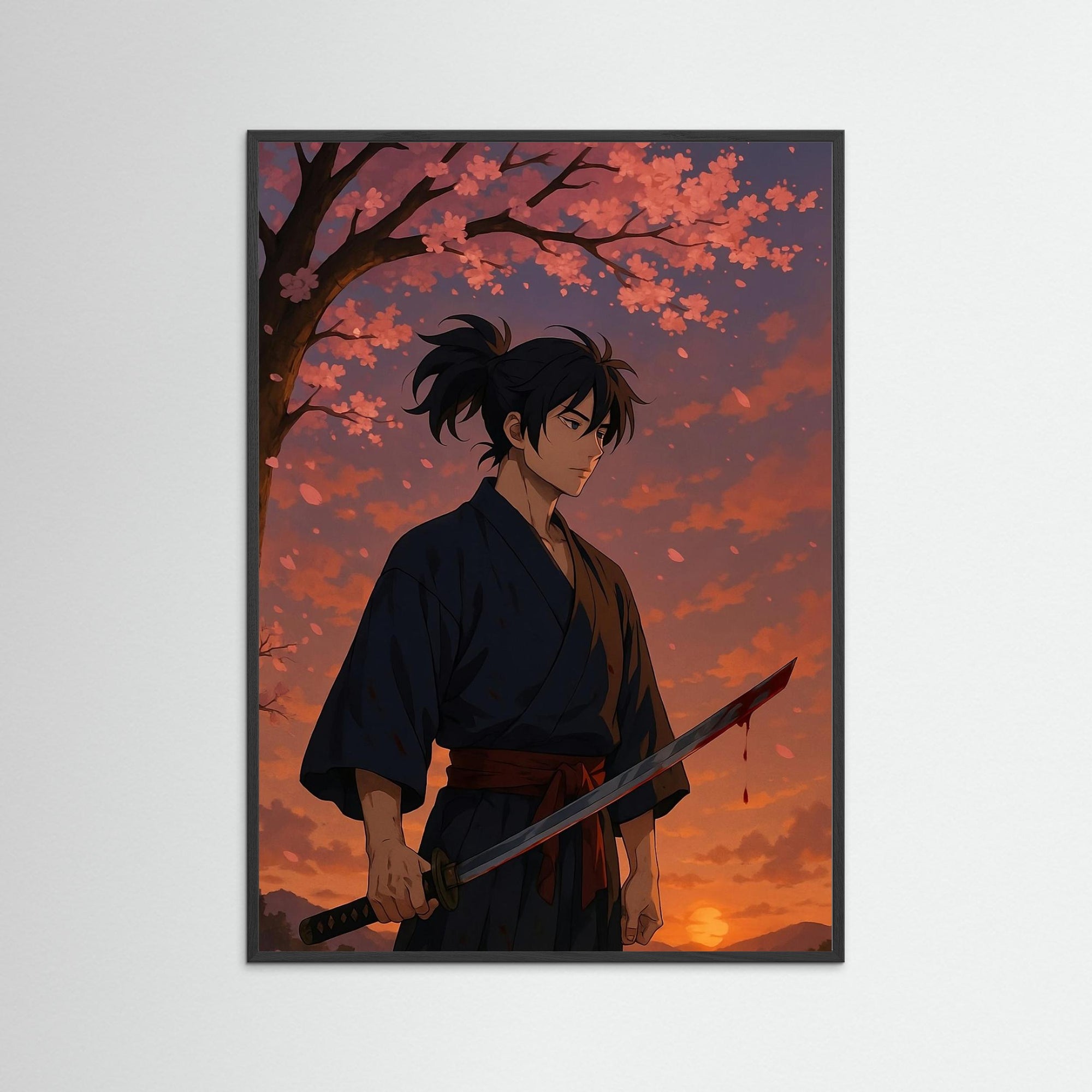 Sakura Duel als Kunstwerk mit schwarzem Echtholzrahmen