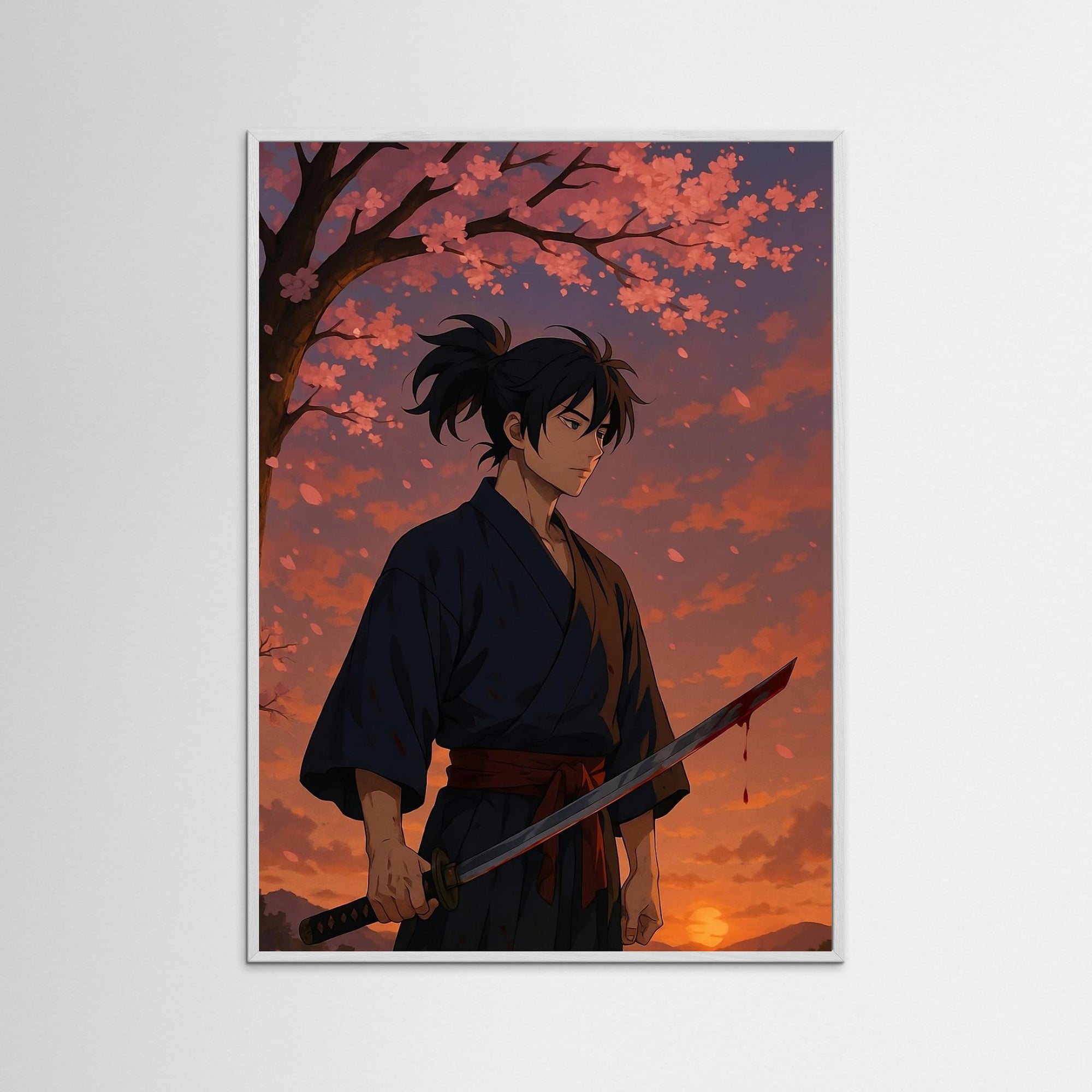 Sakura Duel als Kunstdruck mit weißem Echtholzrahmen