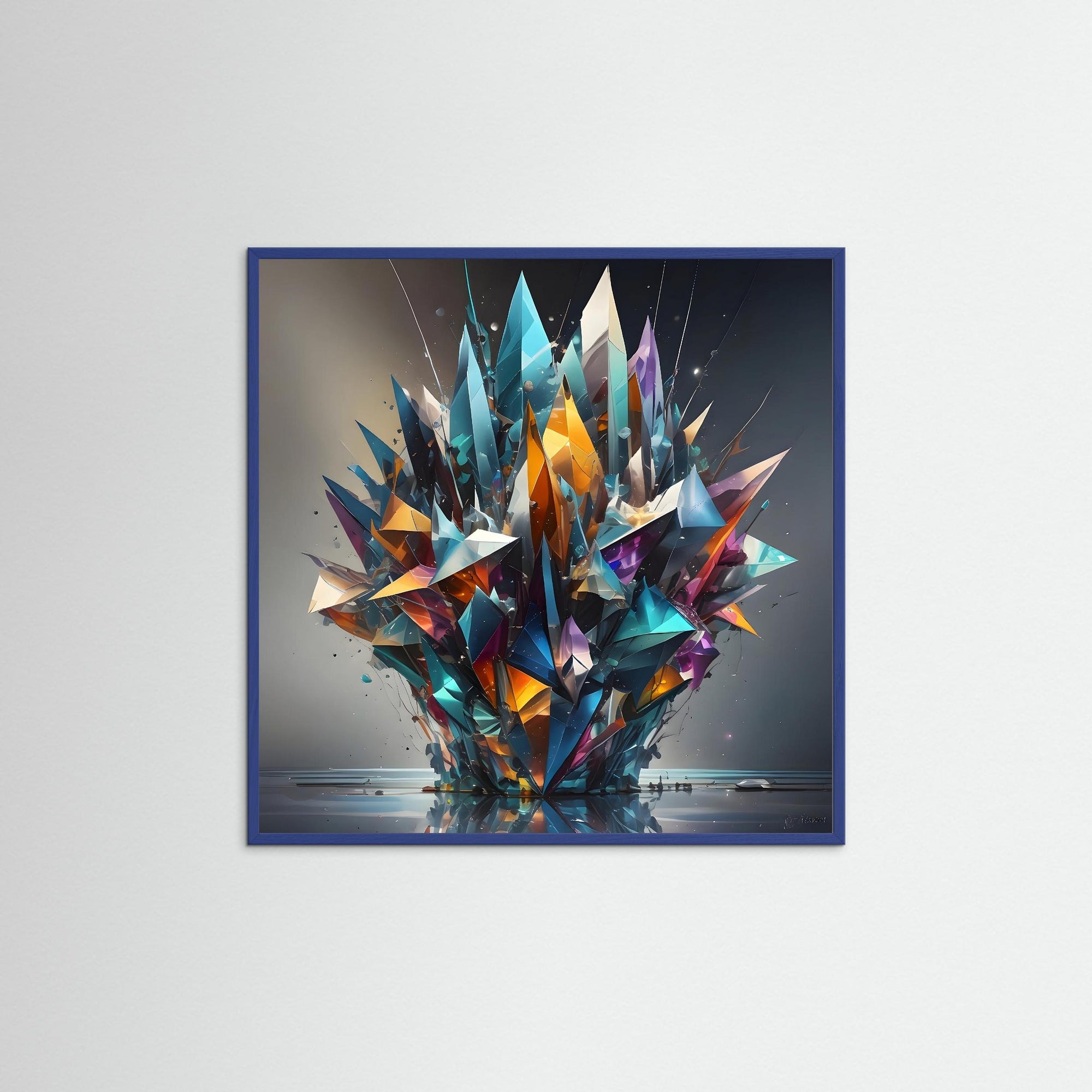 Shards of Creation als Kunstmotiv mit blauem Echtholzrahmen