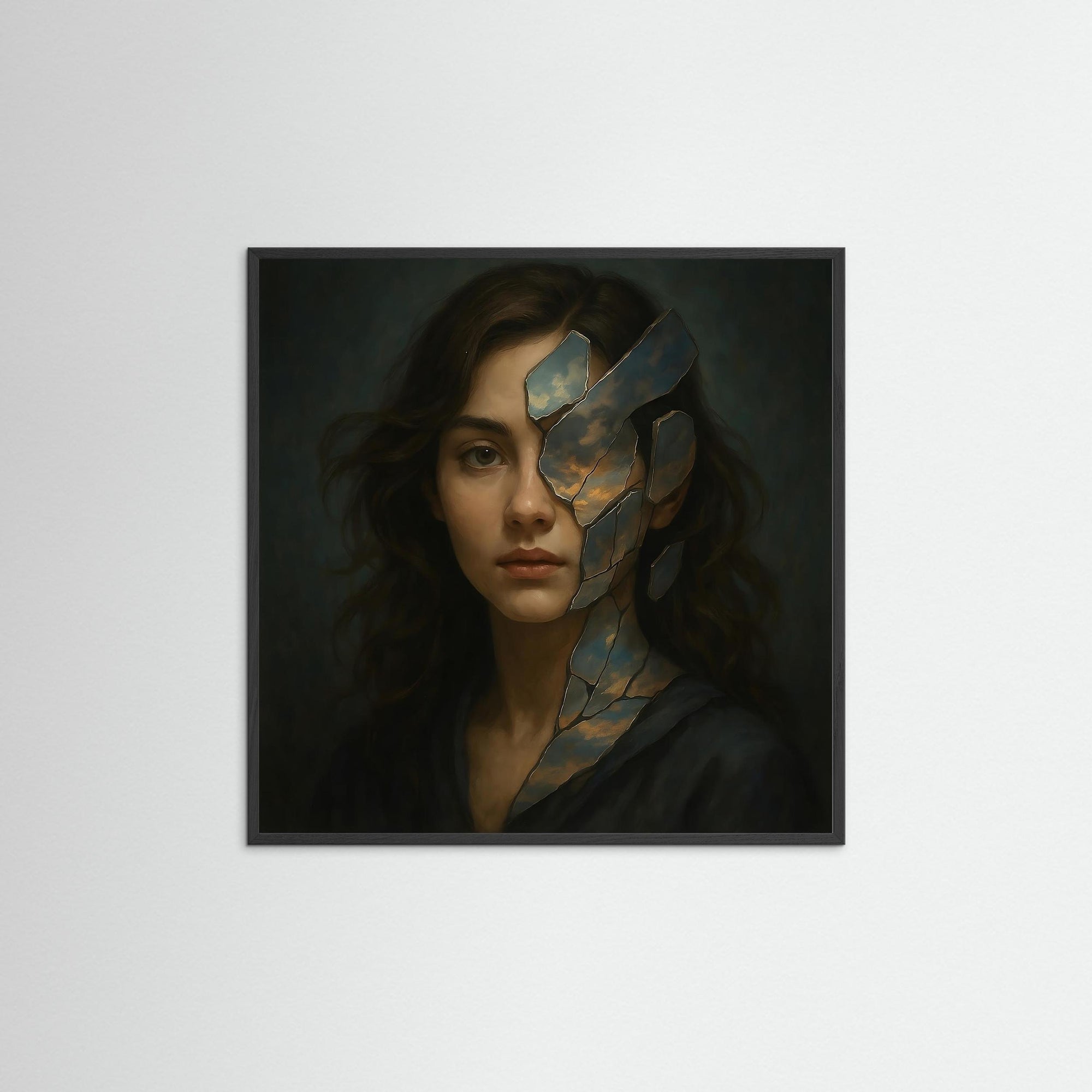Shattered Horizon als Kunstwerk mit schwarzem Echtholzrahmen