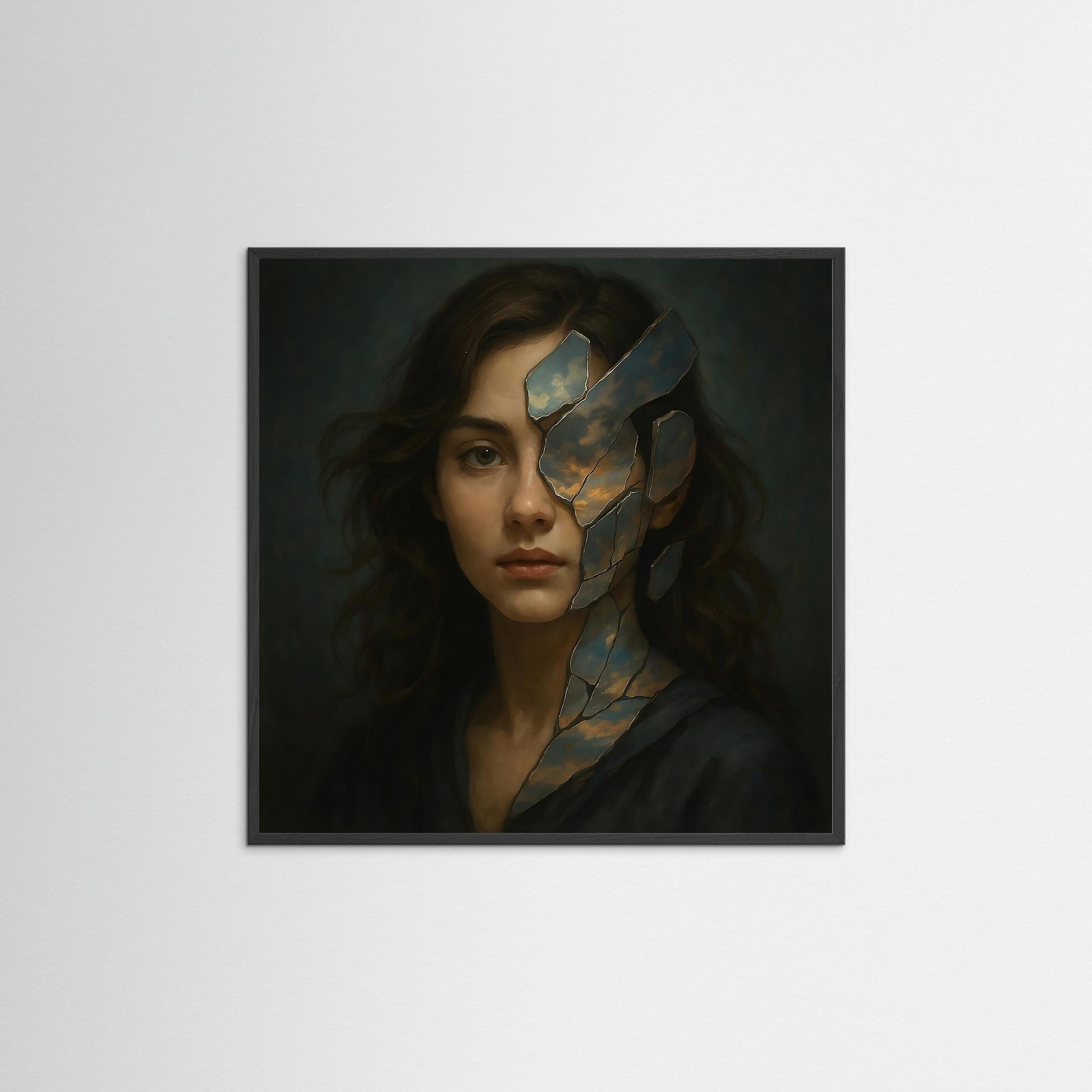 Shattered Horizon als Kunstwerk mit schwarzem Echtholzrahmen