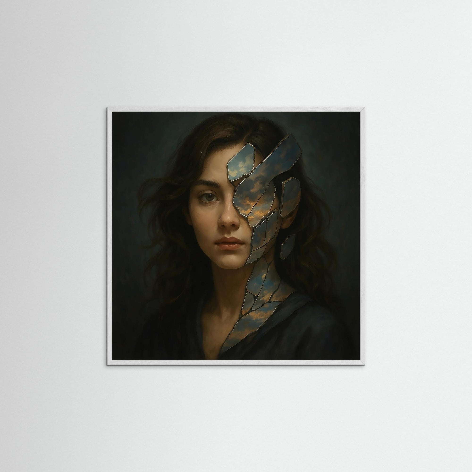 Shattered Horizon als Kunstmotiv mit weißem Echtholzrahmen