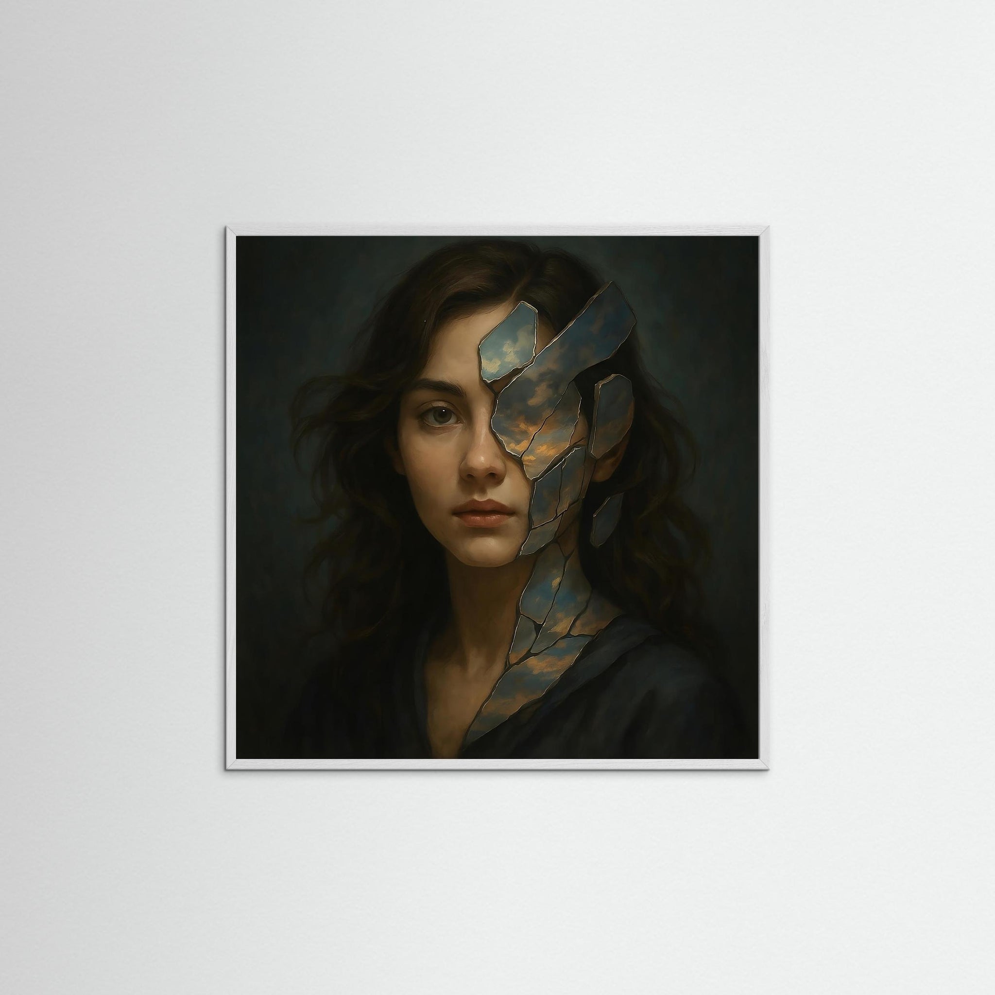 Shattered Horizon als Kunstmotiv mit weißem Echtholzrahmen