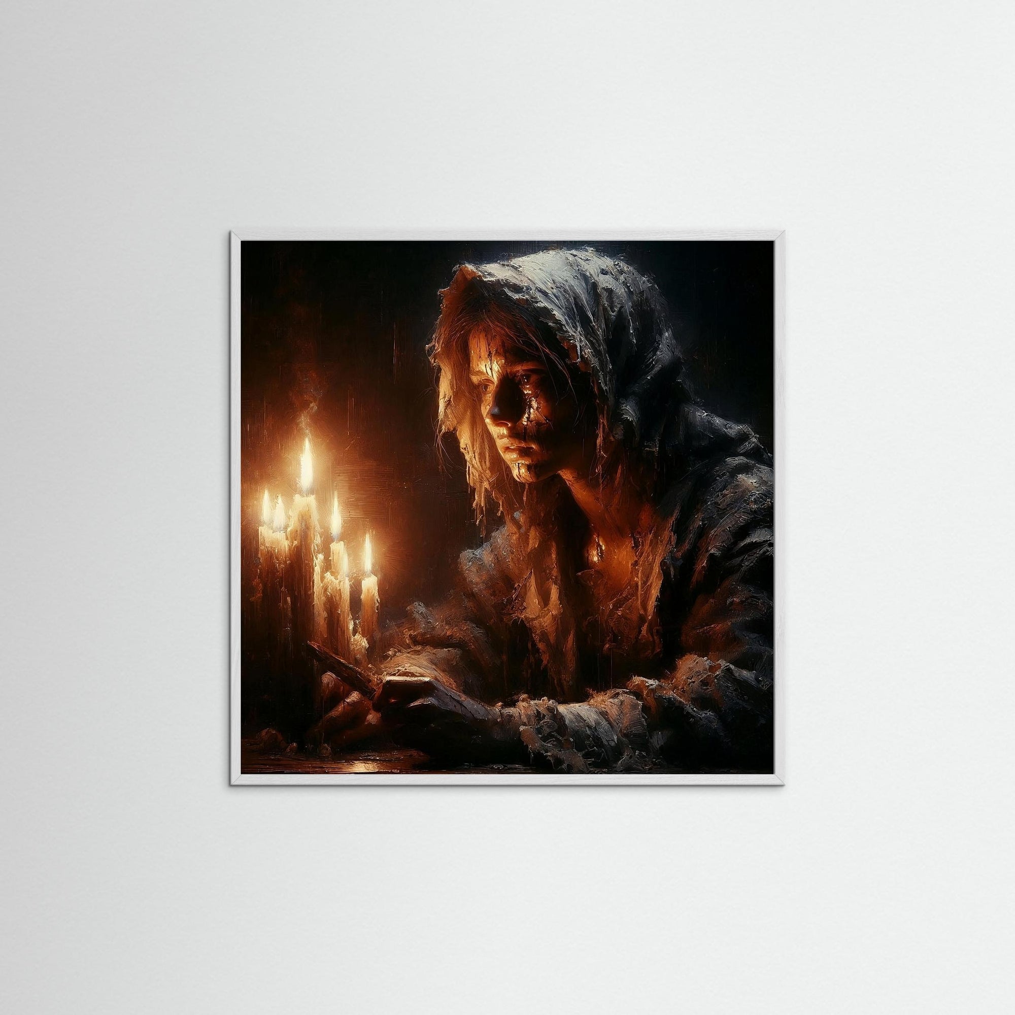 Shroud of Light als Kunstmotiv mit weißem Echtholzrahmen