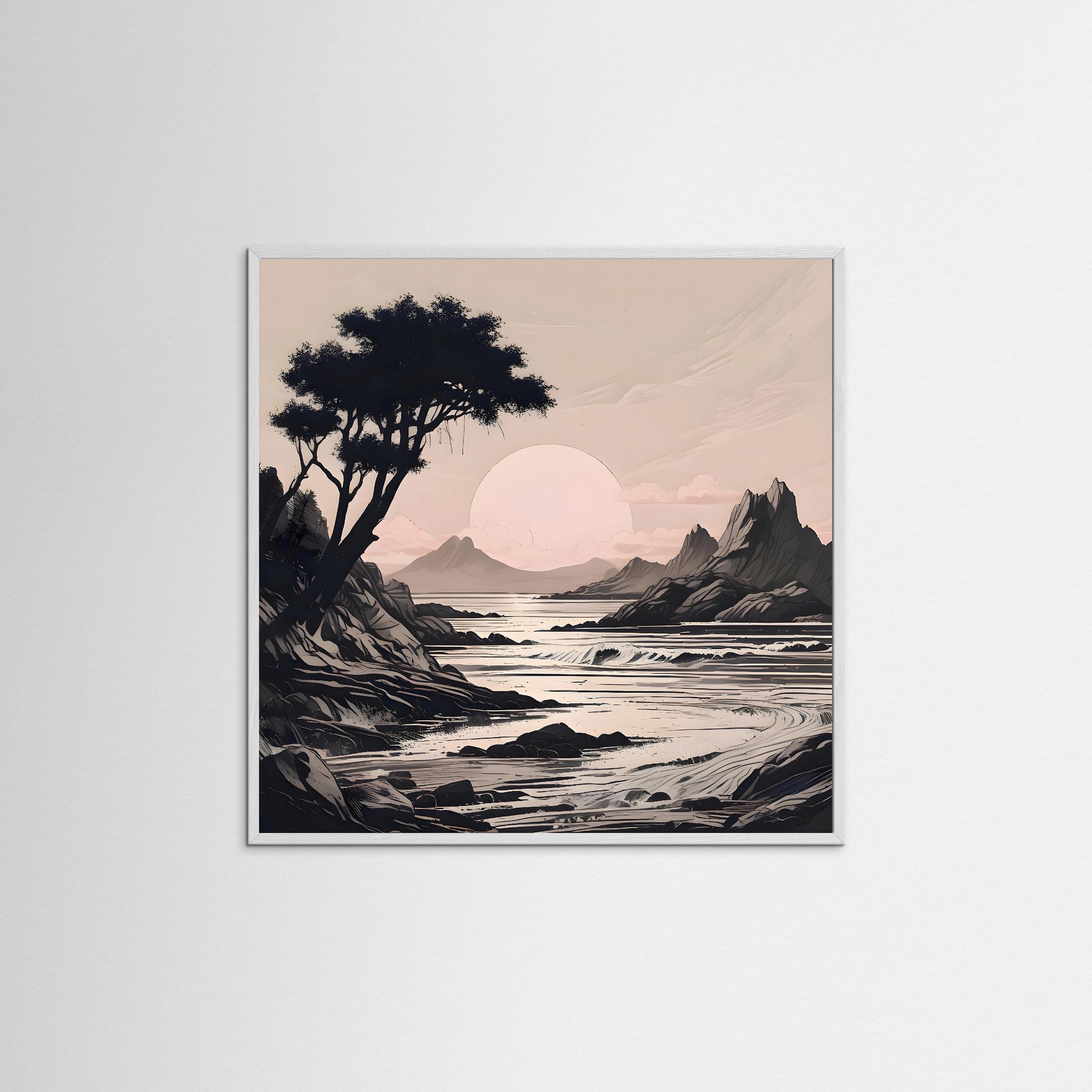 Silent Horizon als Kunstdruck mit weißem Echtholzrahmen