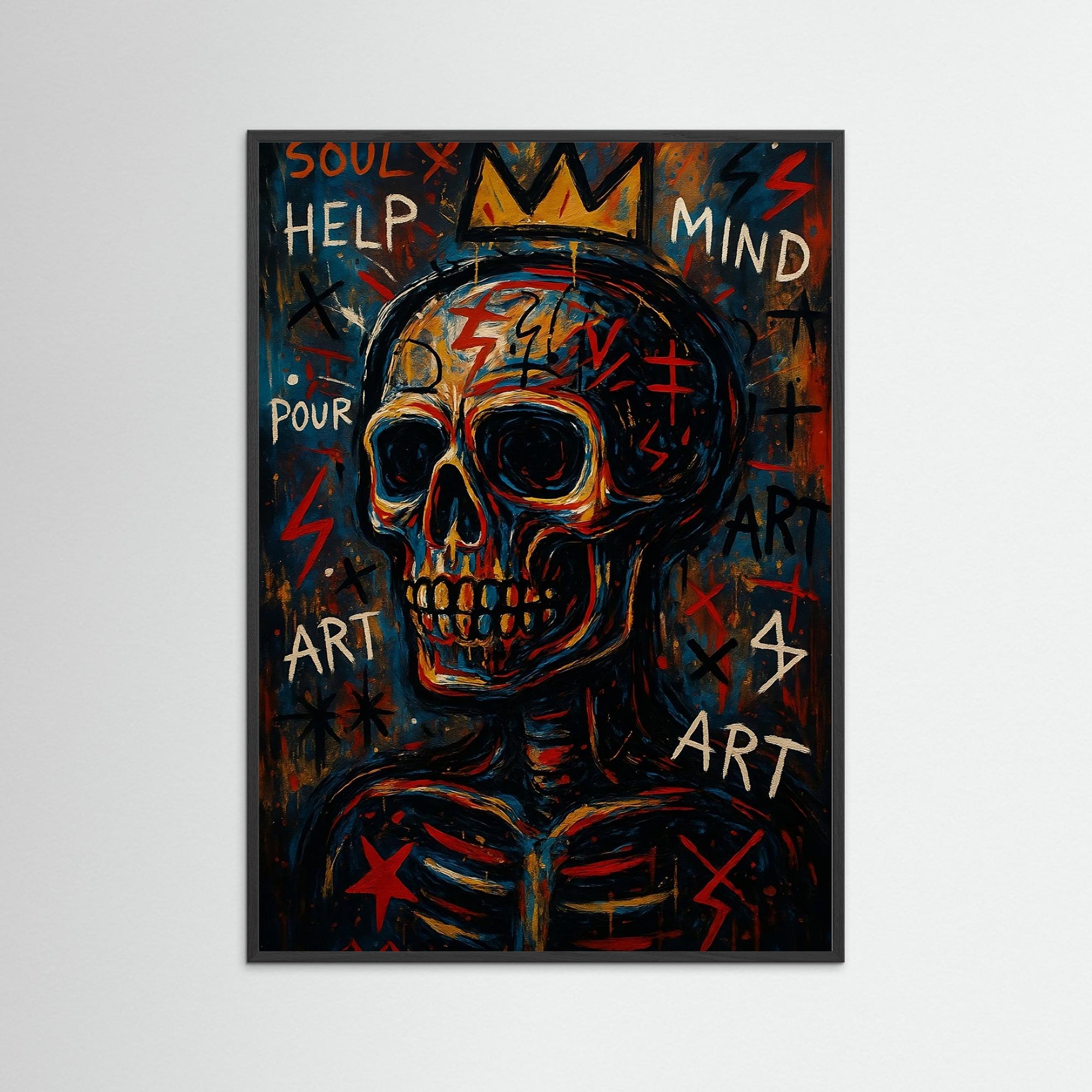 Skull Noise als Kunstwerk mit schwarzem Echtholzrahmen