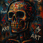 Bunter Schädel mit Schriftzügen – expressive AI Art im urbanen Street-Art-Stil