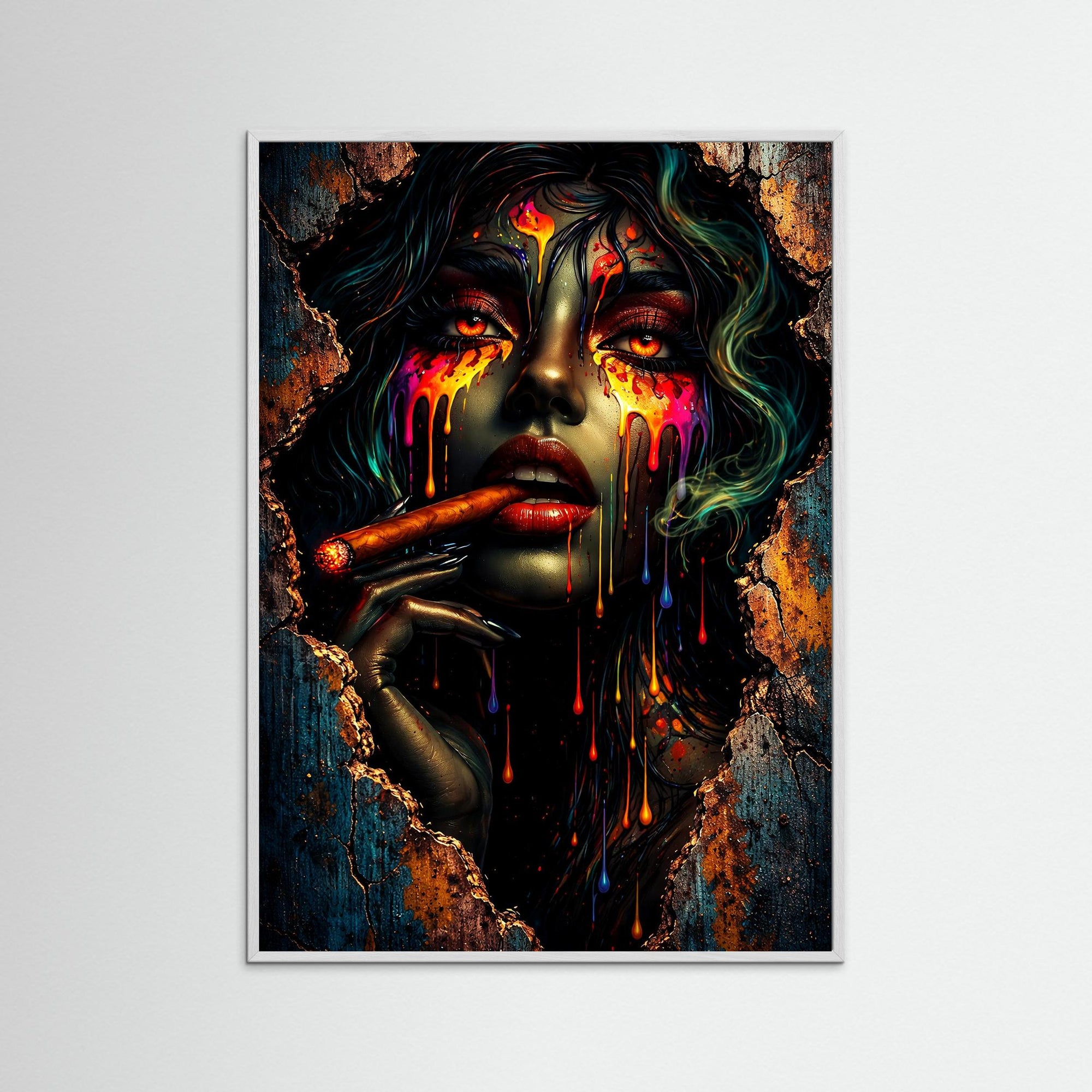 Smoke and Color als Kunstdruck mit weißem Echtholzrahmen