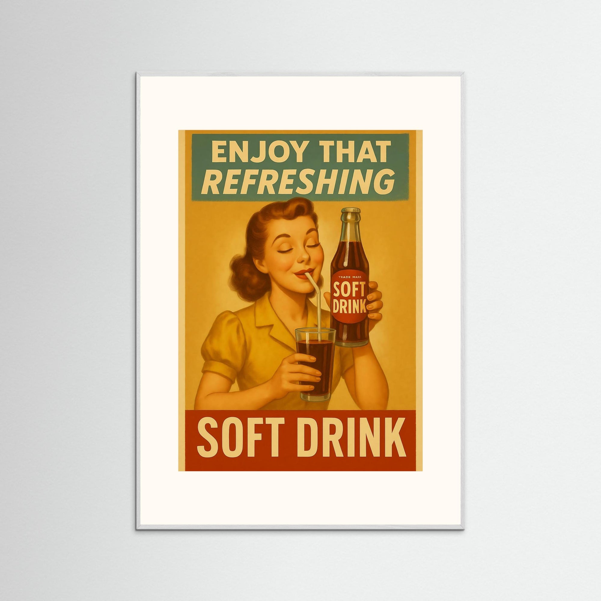 SOFT DRINK als Kunstmotiv mit weißem Echtholzrahmen