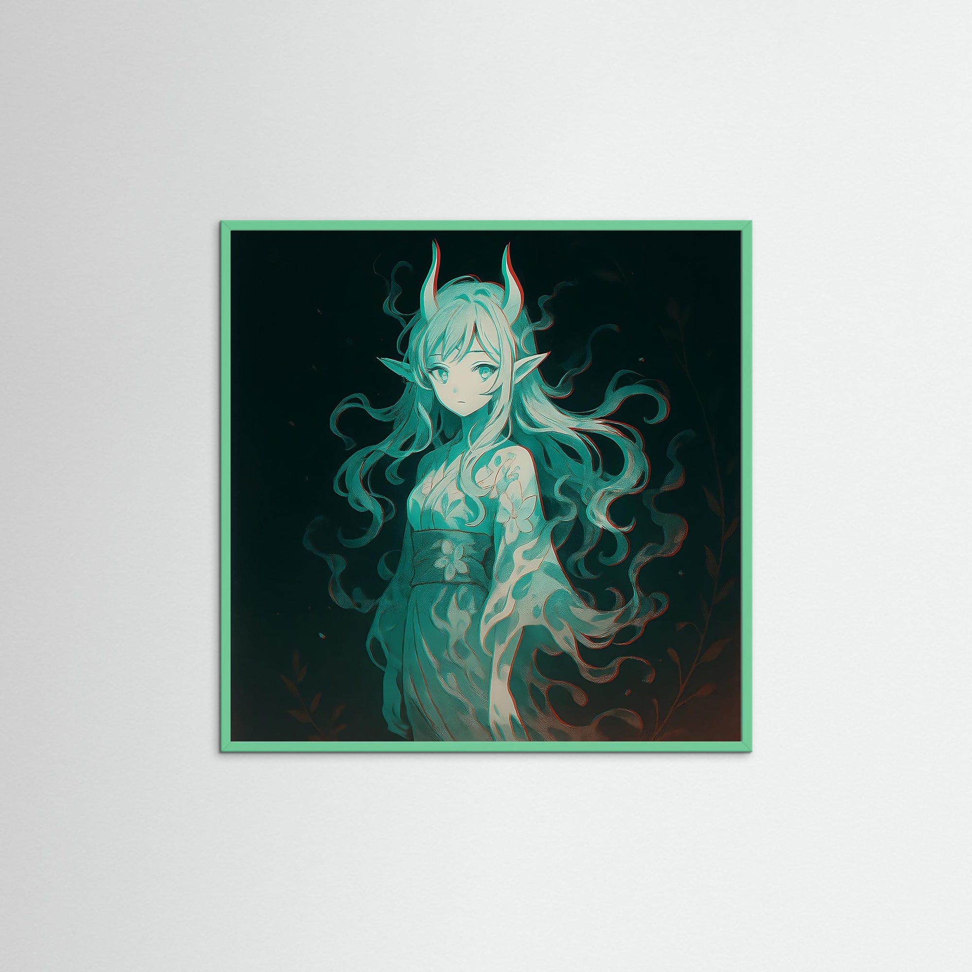 Spirit Bloom als Kunstmotiv mit Echtholzrahmen in Mint