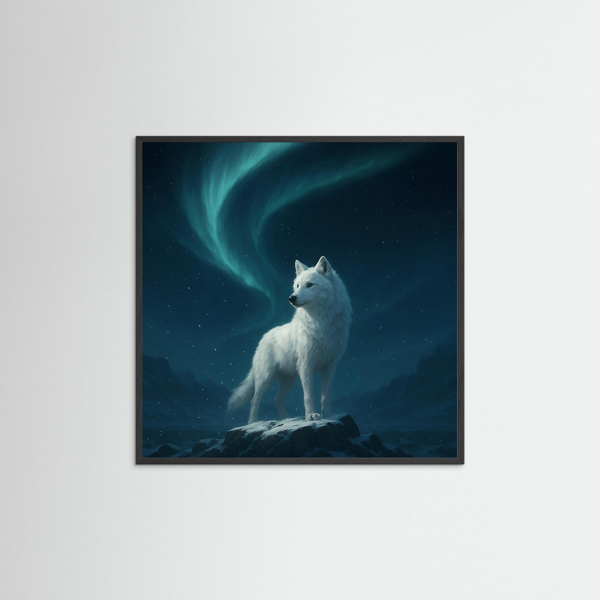 Spirit of the North als Kunstwerk mit schwarzem Echtholzrahmen