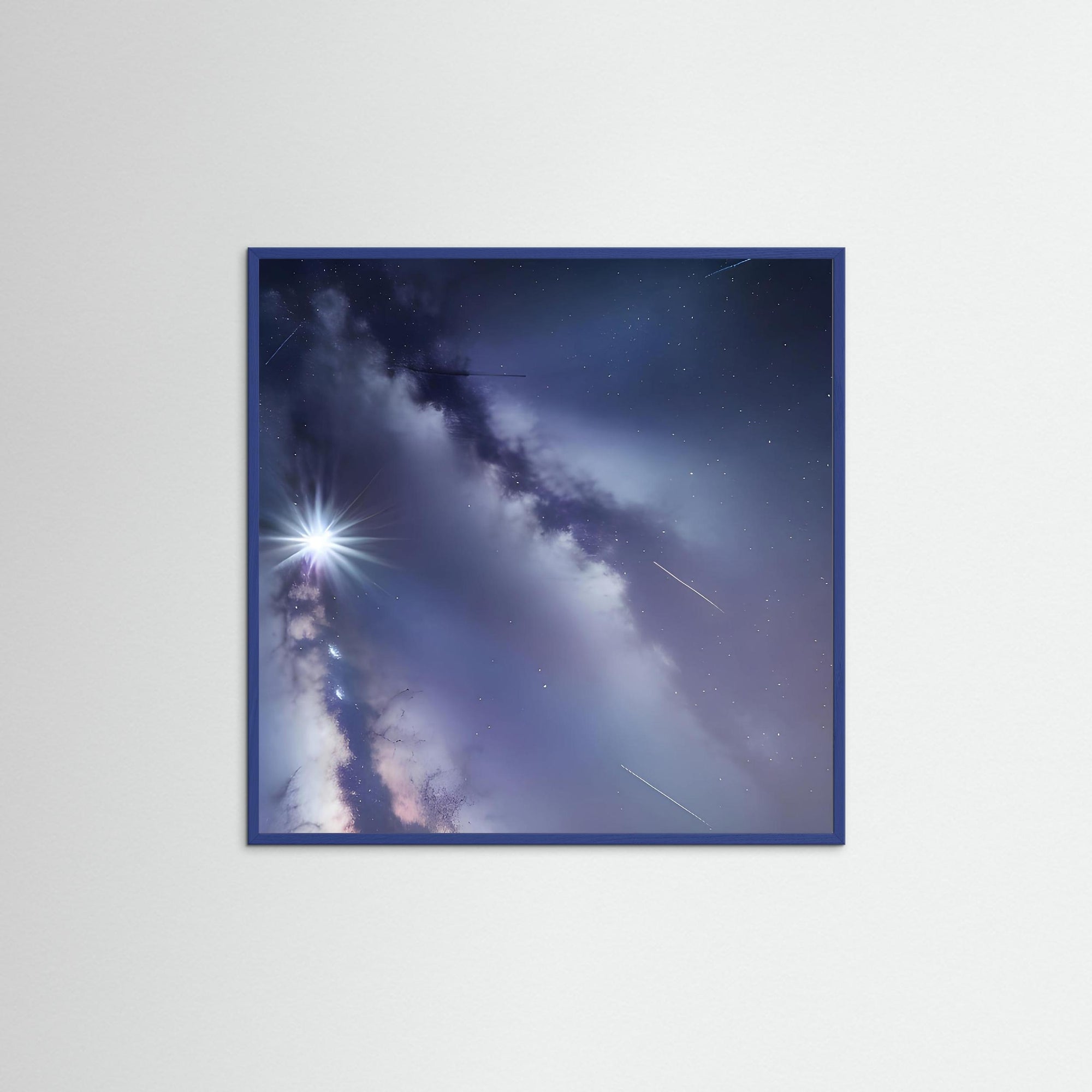 Starlight Genesis als Kunstwerk mit blauem Echtholzrahmen