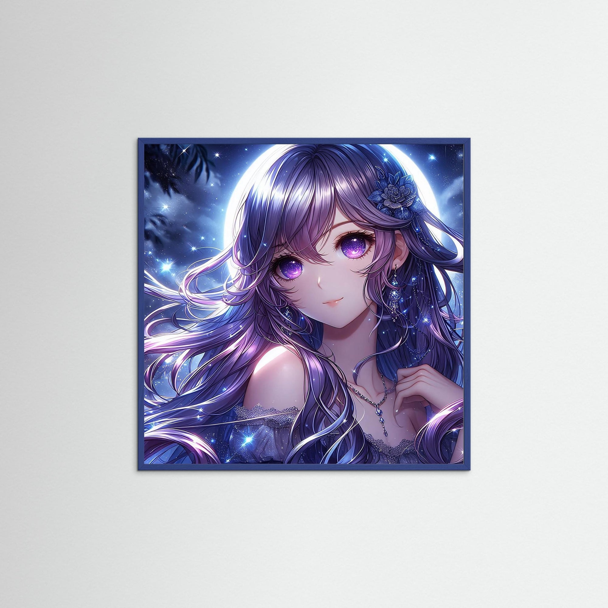 Starlit Dream als Kunstwerk mit blauem Echtholzrahmen