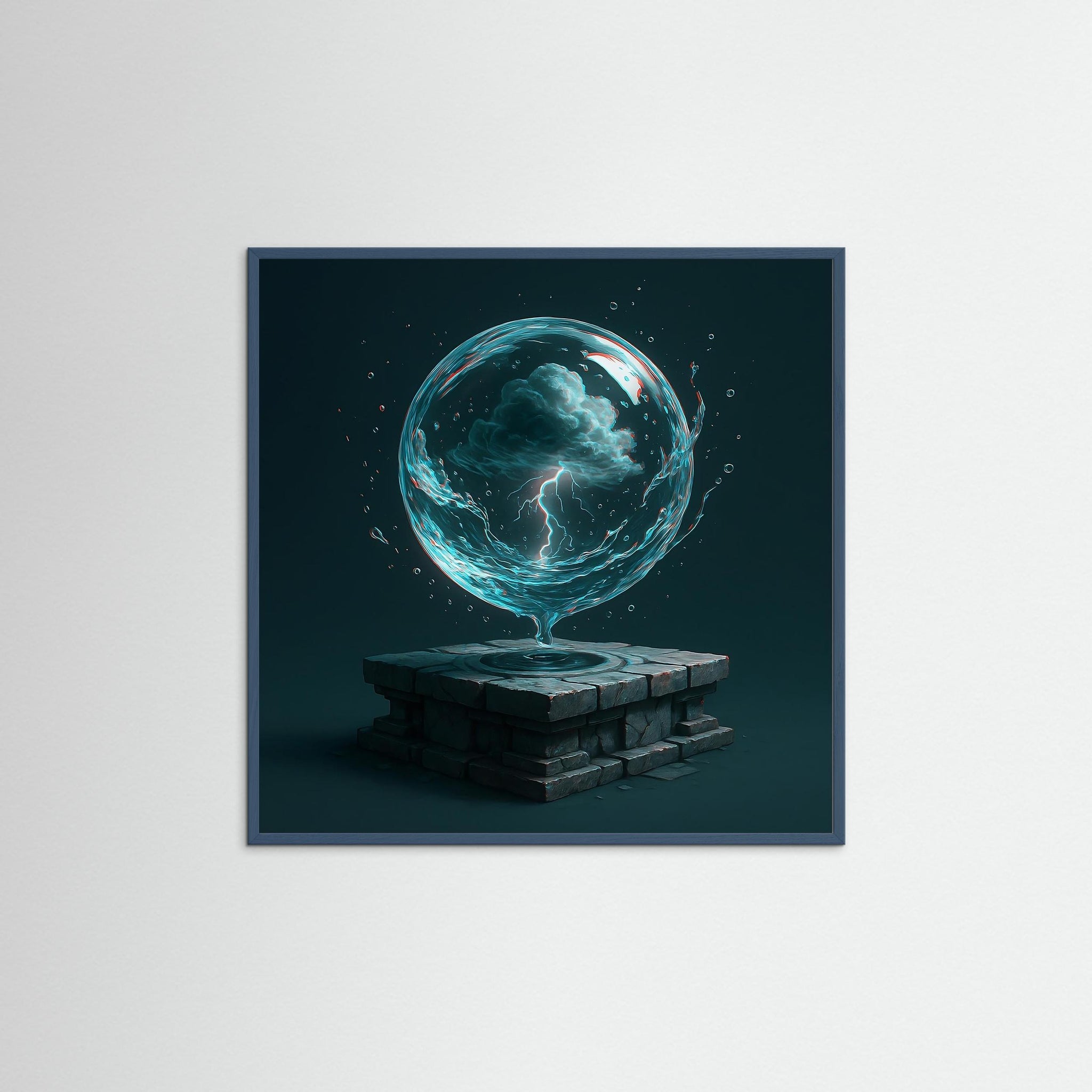 Storm Sphere als Kunstmotiv mit Echtholzrahmen in Teal