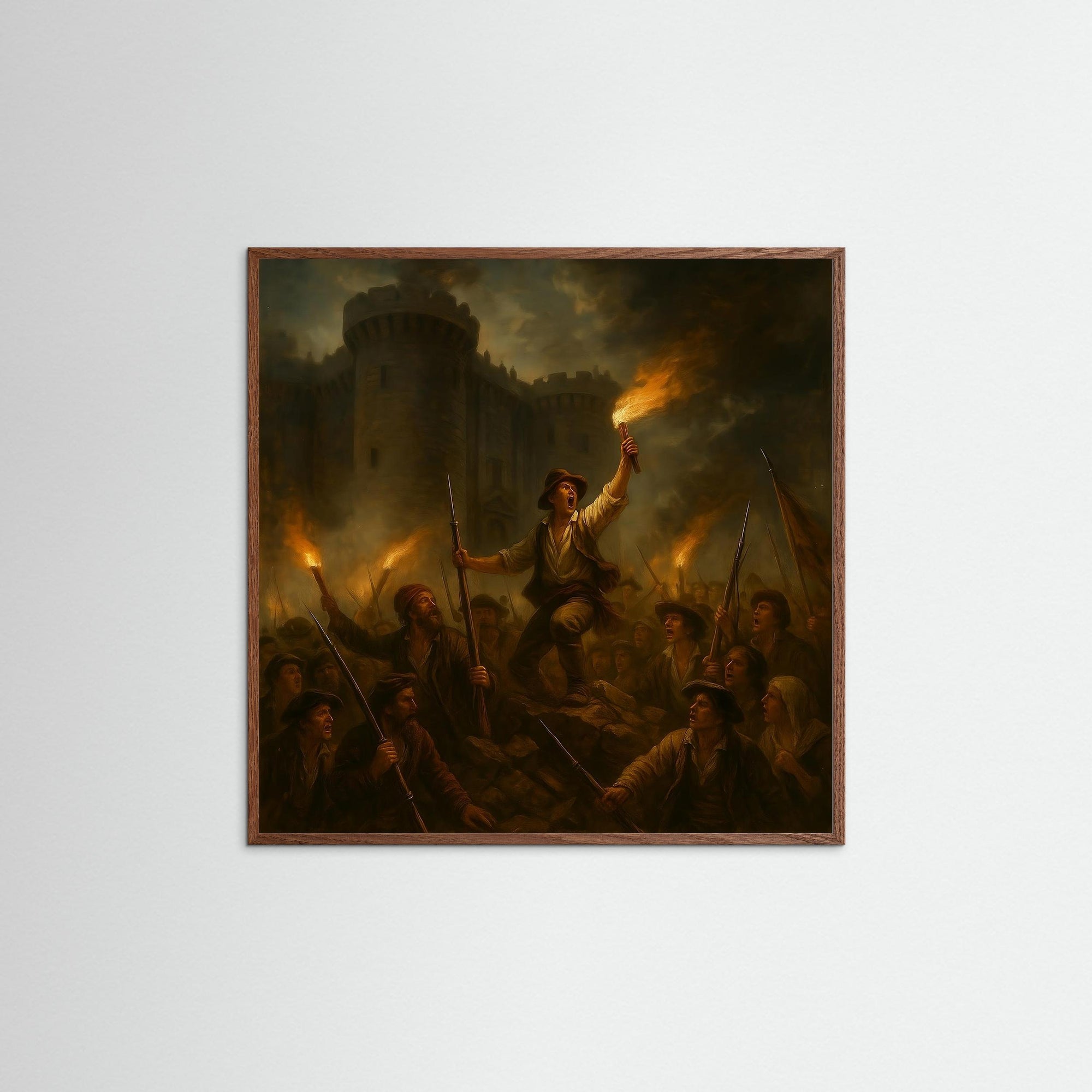 Storm the Bastille als Kunstwerk mit Echtholzrahmen in Eiche Dunkel